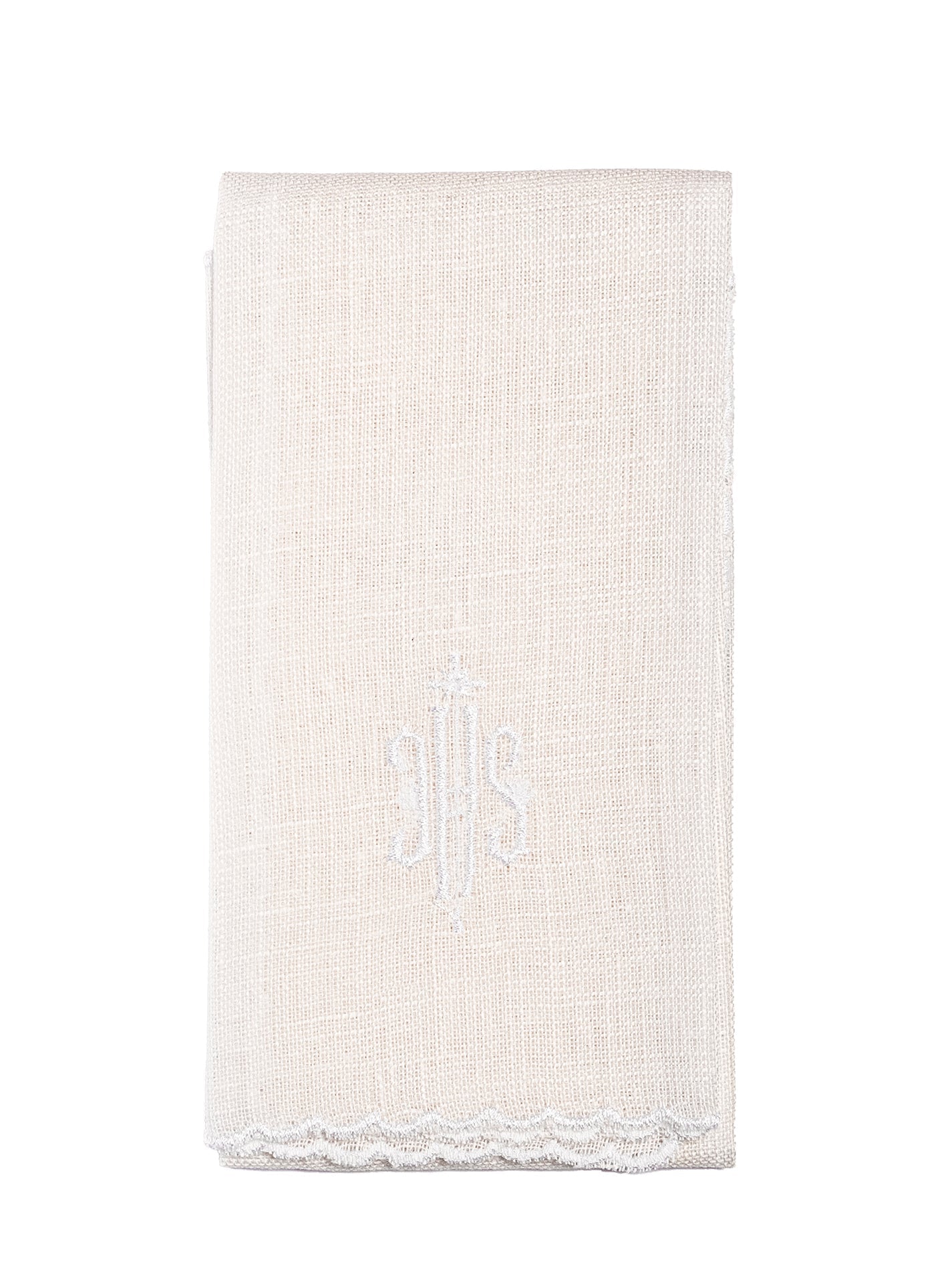 Juego de altar lino con bordado blanco IHS KKL/029/C2 - CASULLAS.ES