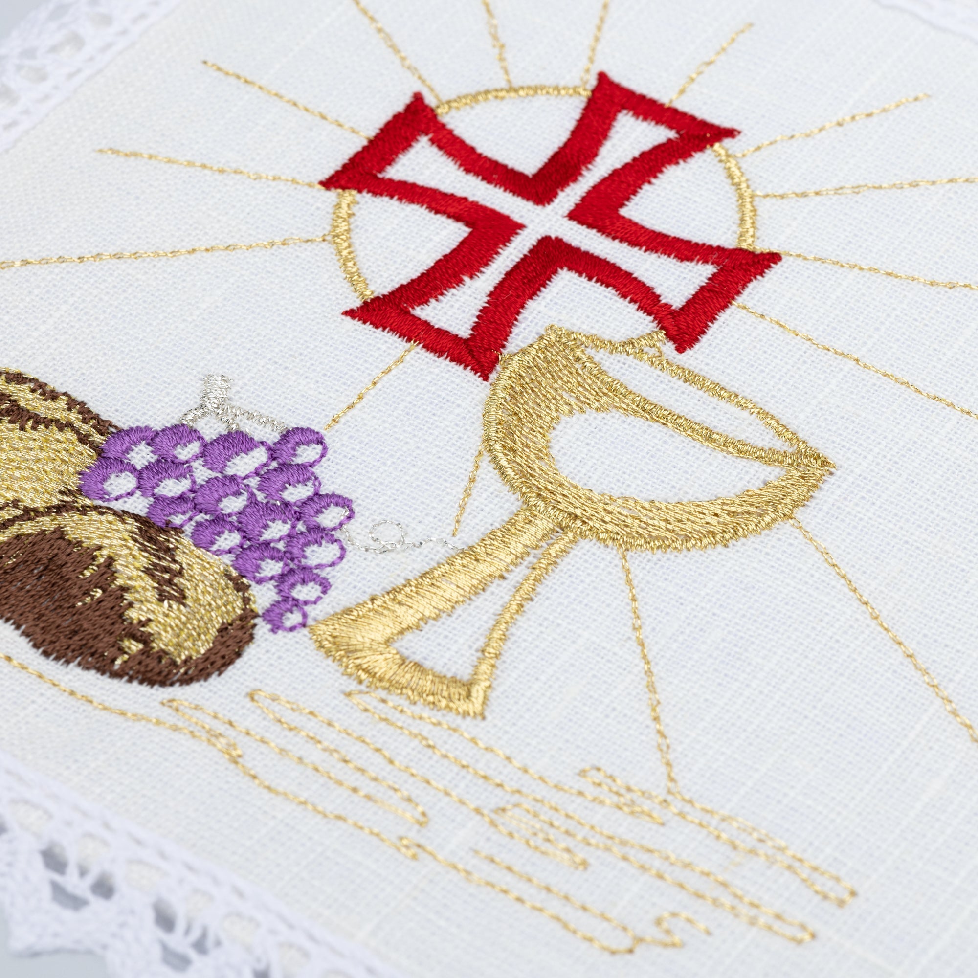 Juego de altar lino con bordado IHS eucarístico KKL/050/04/LEN - CASULLAS.ES