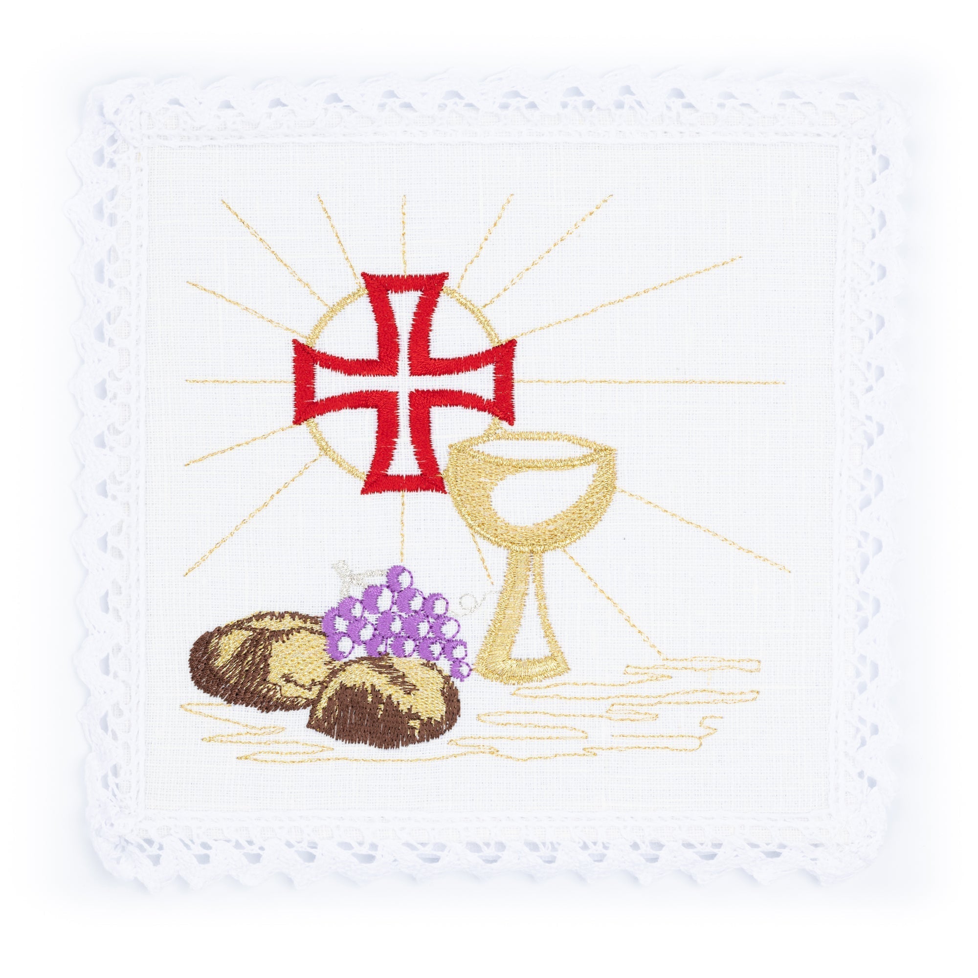 Juego de altar lino con bordado IHS eucarístico KKL/050/04/LEN - CASULLAS.ES