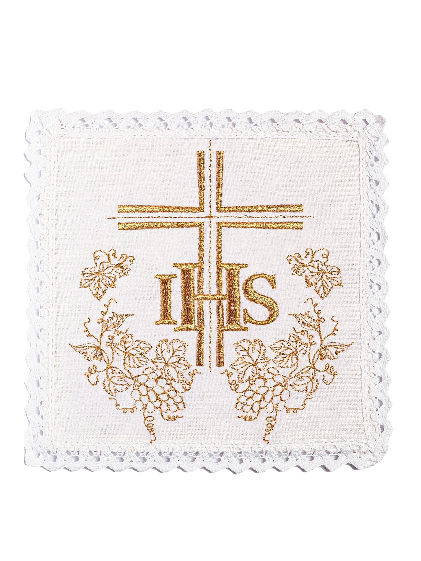 Juego de altar lino con bordado JHS y Cruz KKL/156 - CASULLAS.ES