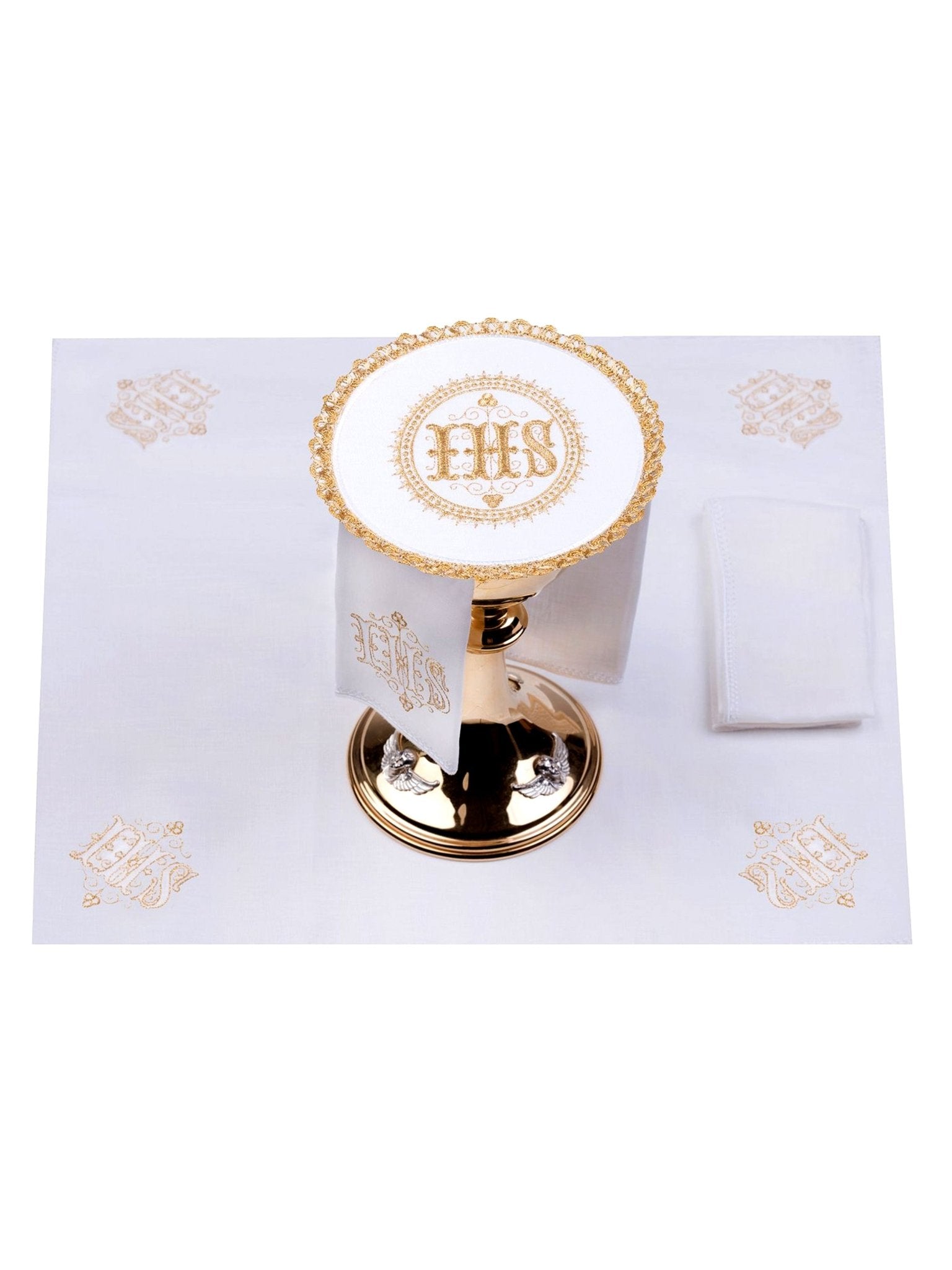 Juego de altar lino con motivo del IHS palia redondo S - 5006 - CASULLAS.ES