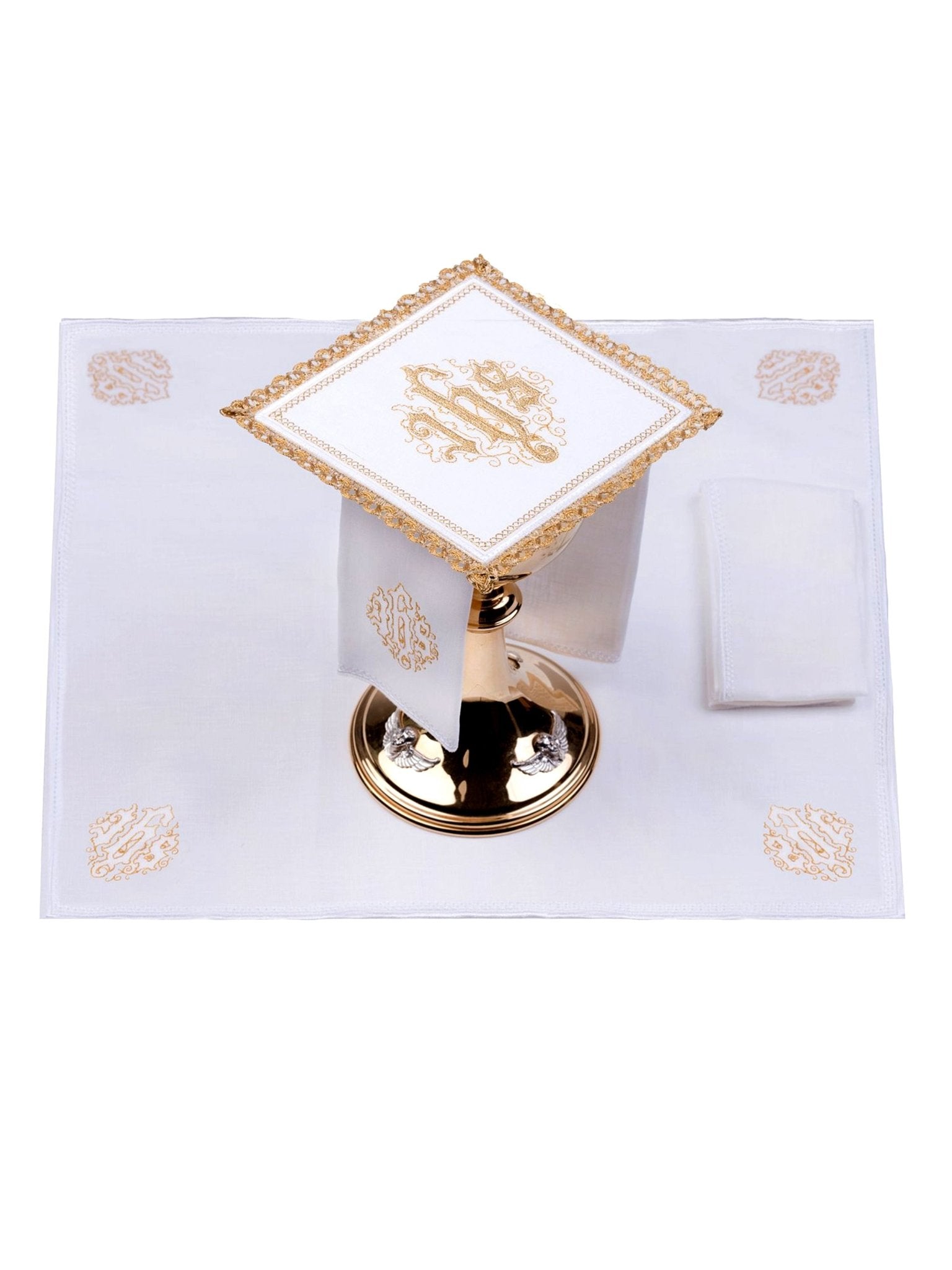 Juego de altar lino con motivo IHS S - 5002 - CASULLAS.ES