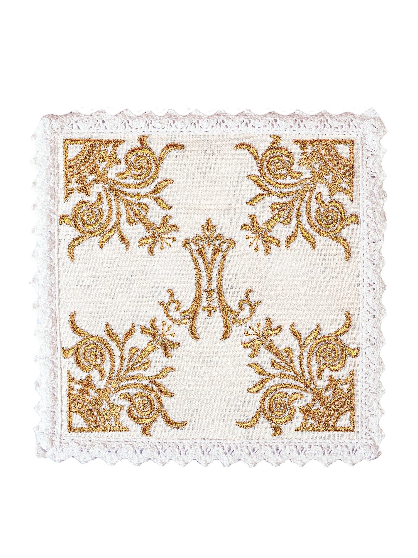 Juego de altar lino ricamente decorado con símbolo Mariano KKL/077 - CASULLAS.ES