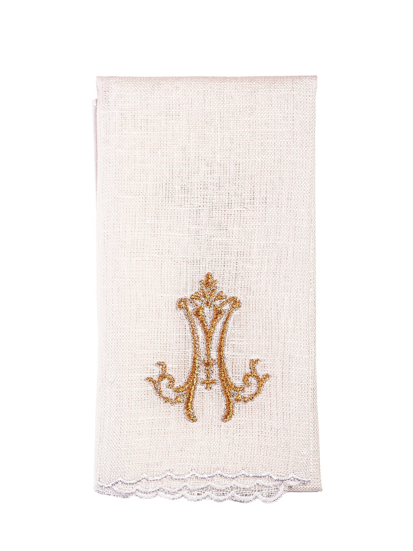 Juego de altar lino ricamente decorado con símbolo Mariano KKL/077 - CASULLAS.ES