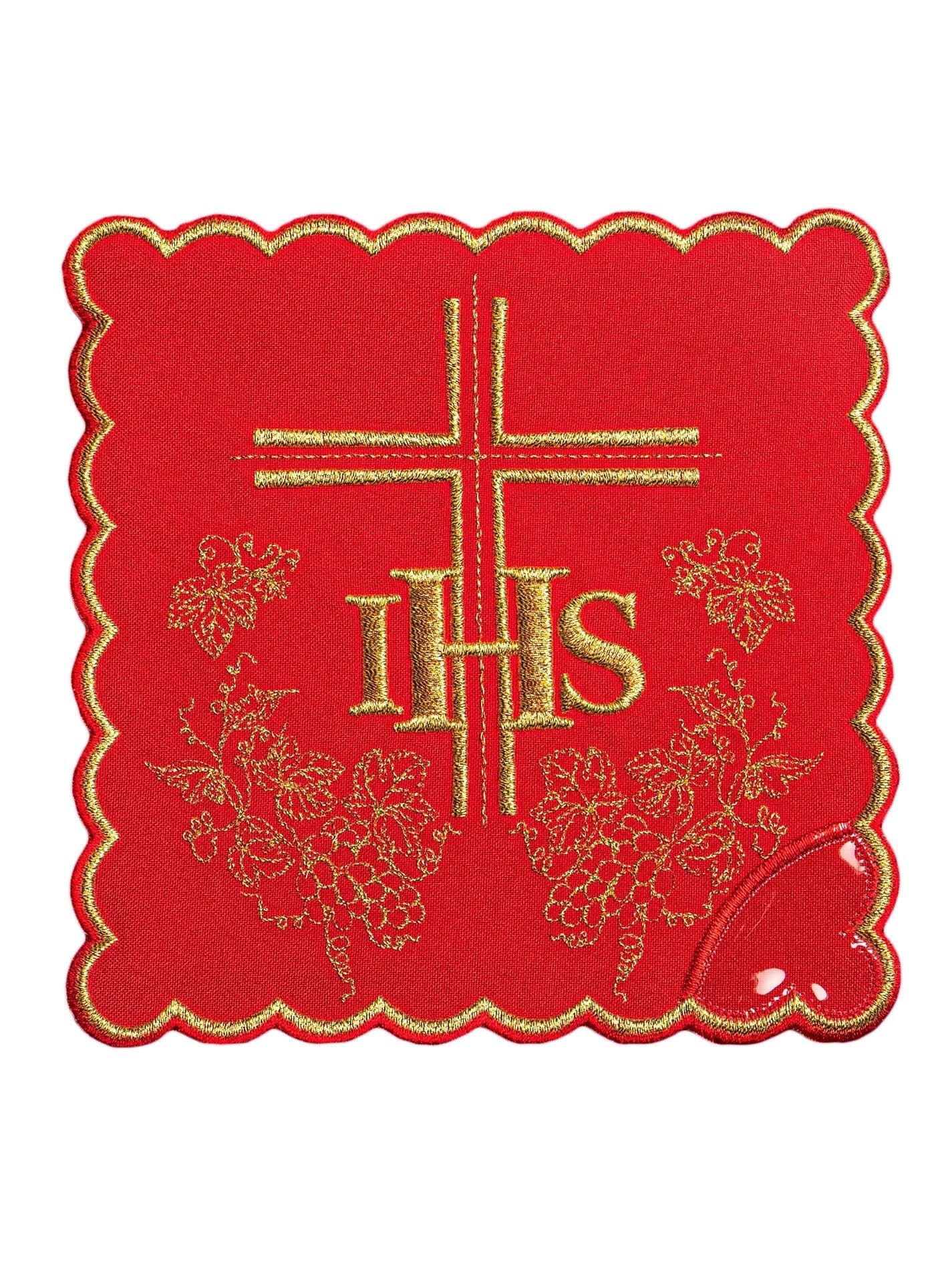 Juego de altar rojo con bordado IHS KK/156/02 - CASULLAS.ES