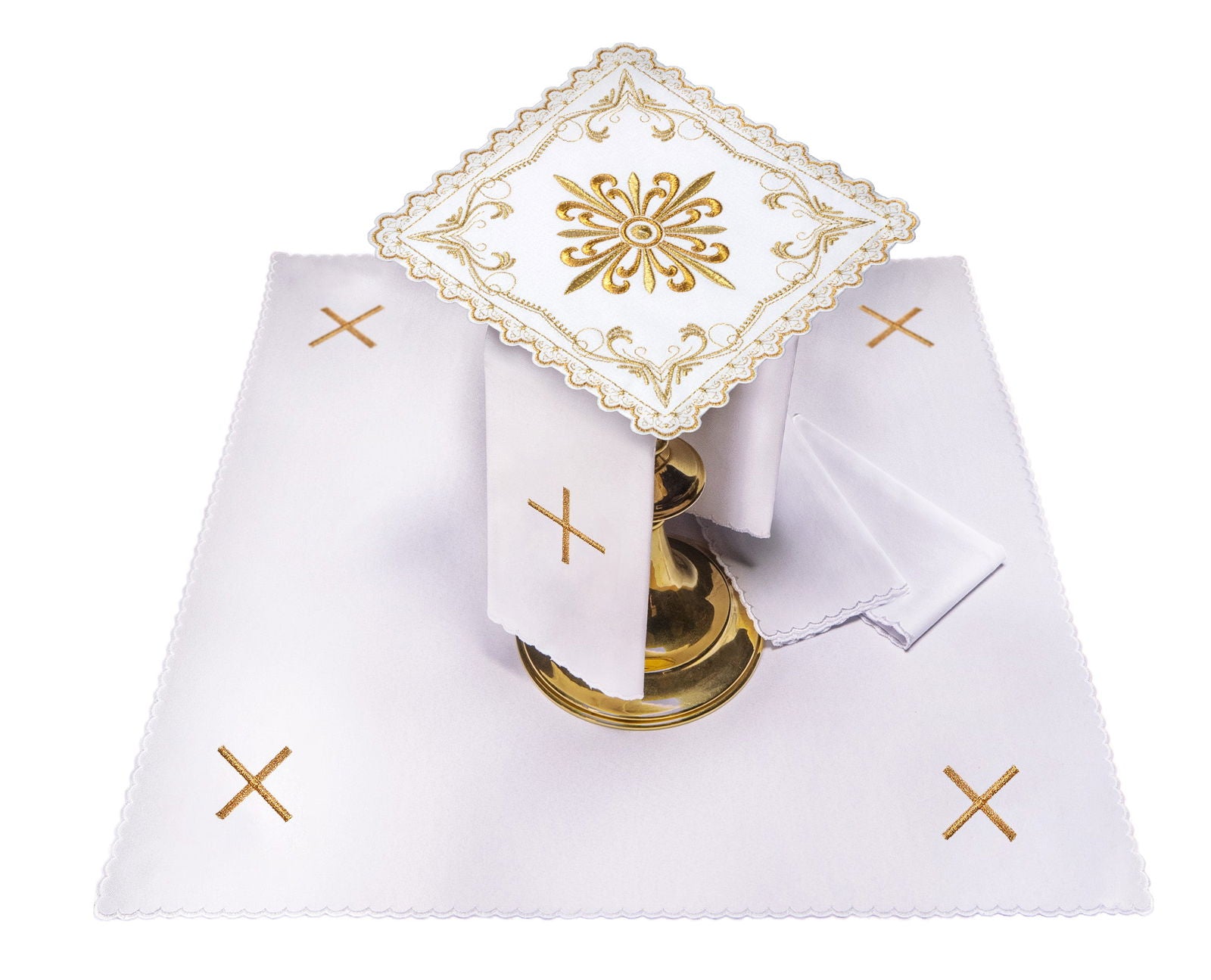 Juego de cáliz con motivo de cruz dorada con bordado decorativo S - 5554 - CASULLAS.ES