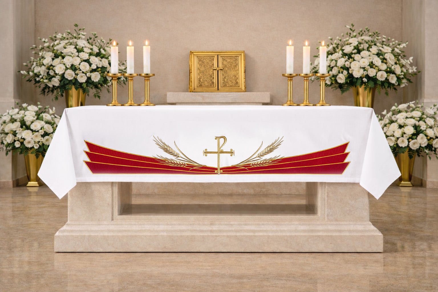 Mantel de altar con símbolo PAX bordado LE/8850/C2 150*300 - CASULLAS.ES