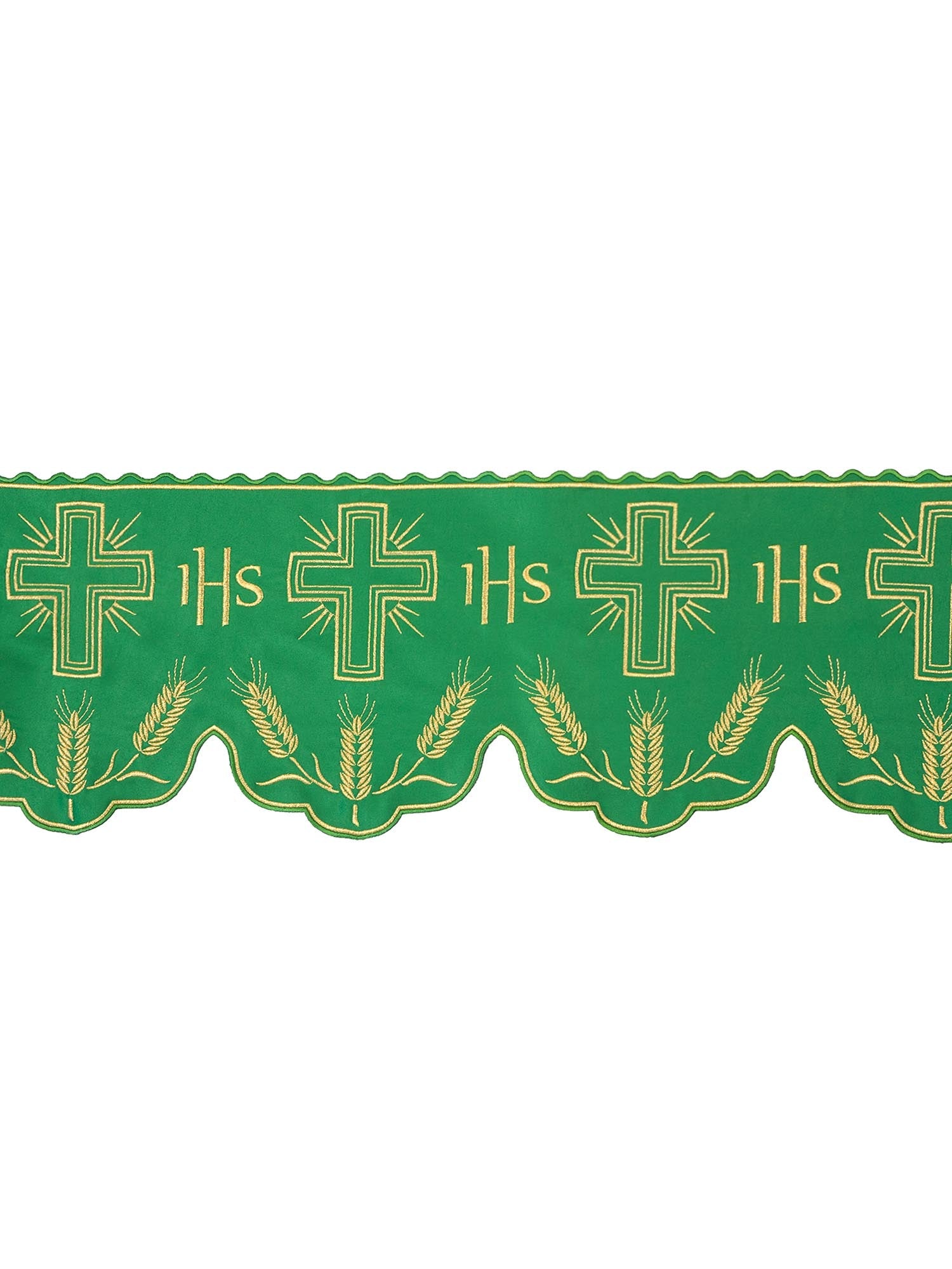 Metraż z monogramem IHS w kolorze ecru z motywem krzyża - ORNATY.PL