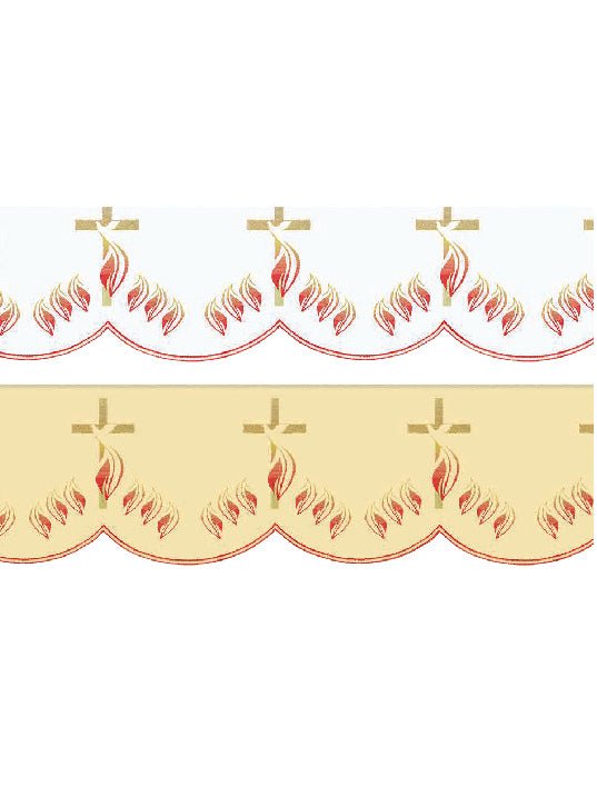 Puntilla de altar con bordado Cruz y Fuego - marfil KOM/216/05 17cm 3,5m - CASULLAS.ES