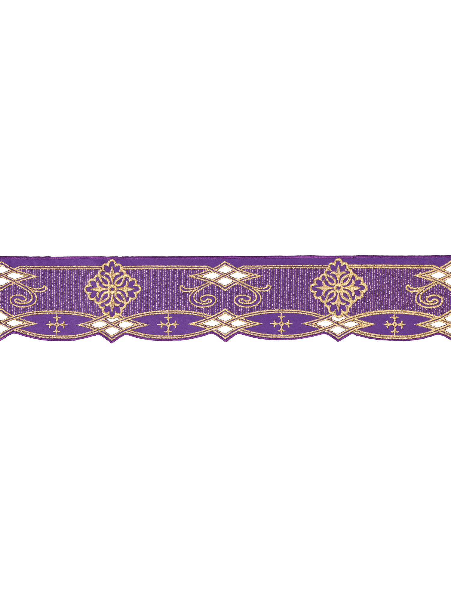 Puntilla de altar con bordado Rosetón - morado KOM/030/03 9cm 3,5m - CASULLAS.ES