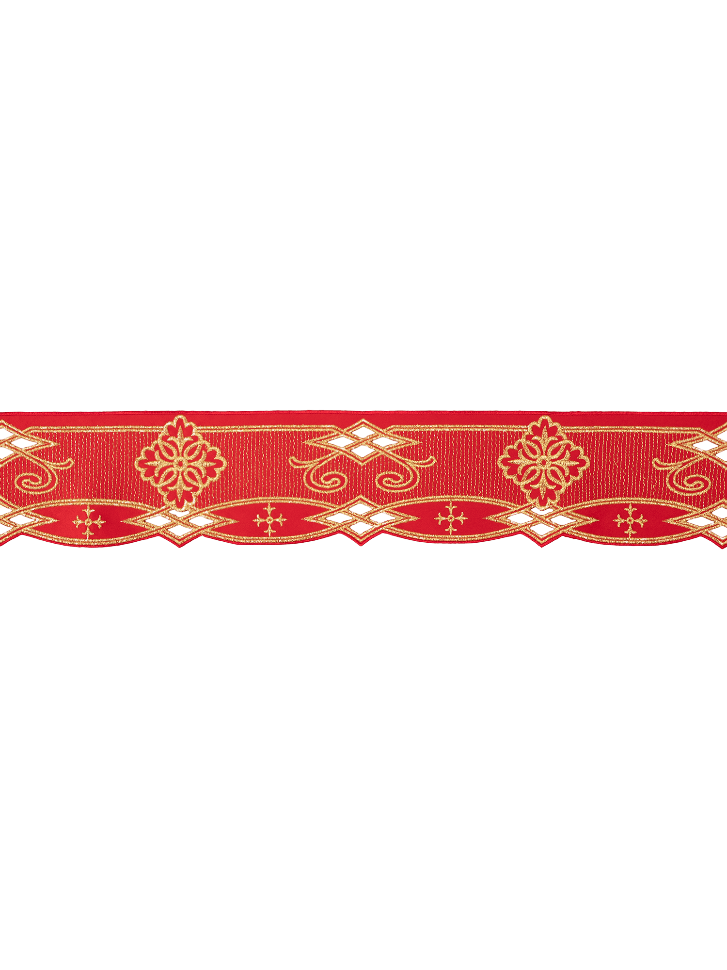Puntilla de altar con bordado Rosetón - rojo KOM/030/02 9cm 3,5m - CASULLAS.ES