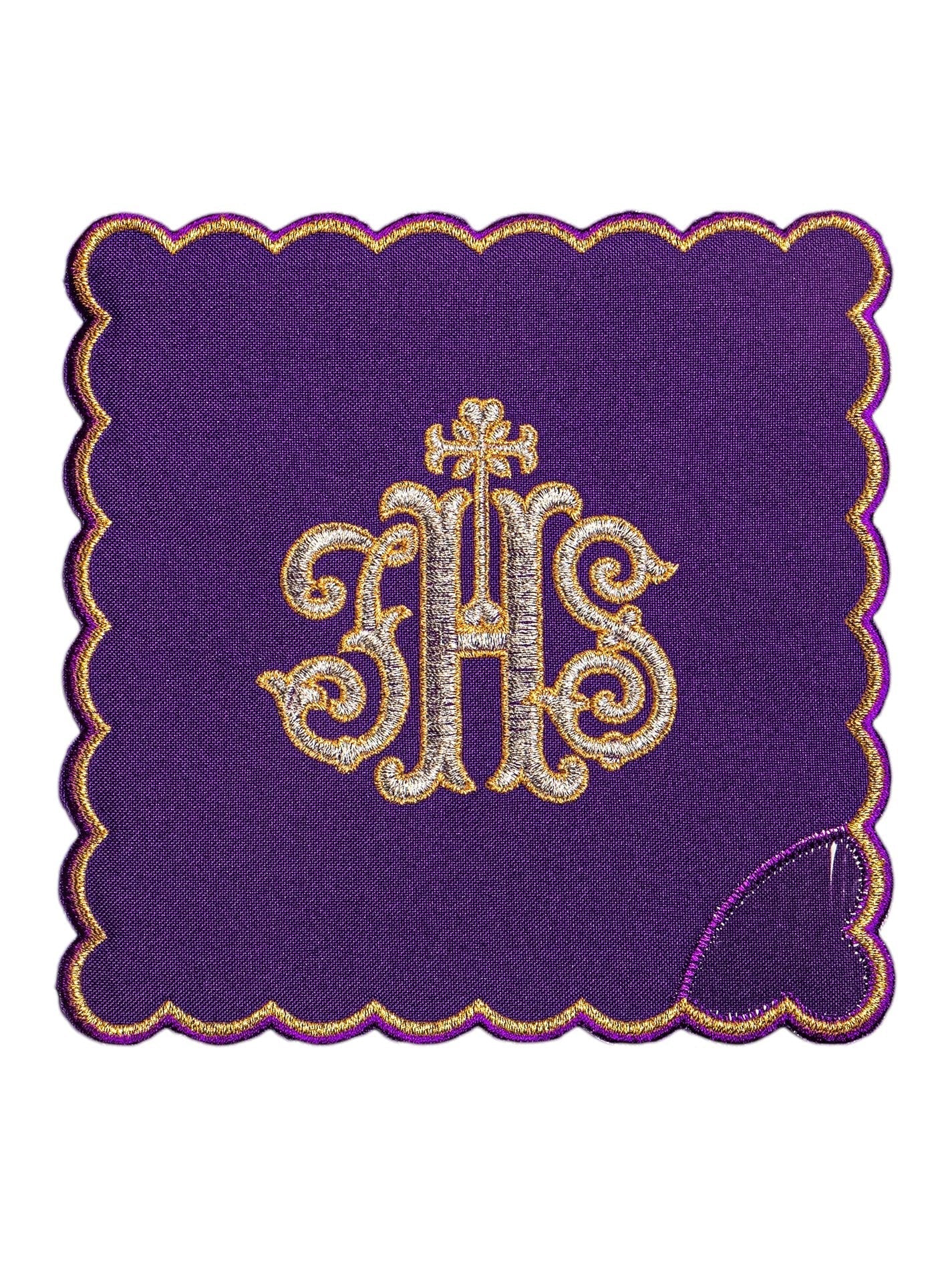 Servicio de altar bordado IHS, palia morada KK/072/03 - CASULLAS.ES