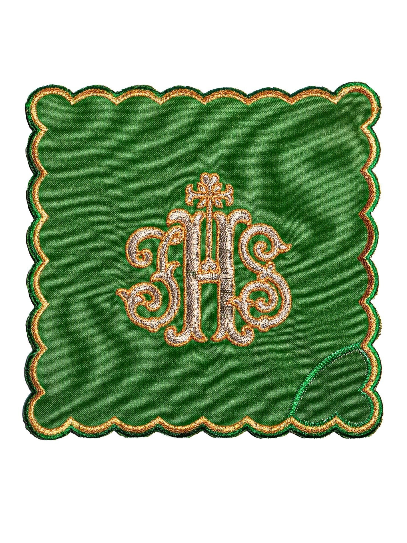 Servicio de altar bordado IHS, palia verde KK/072/01 - CASULLAS.ES