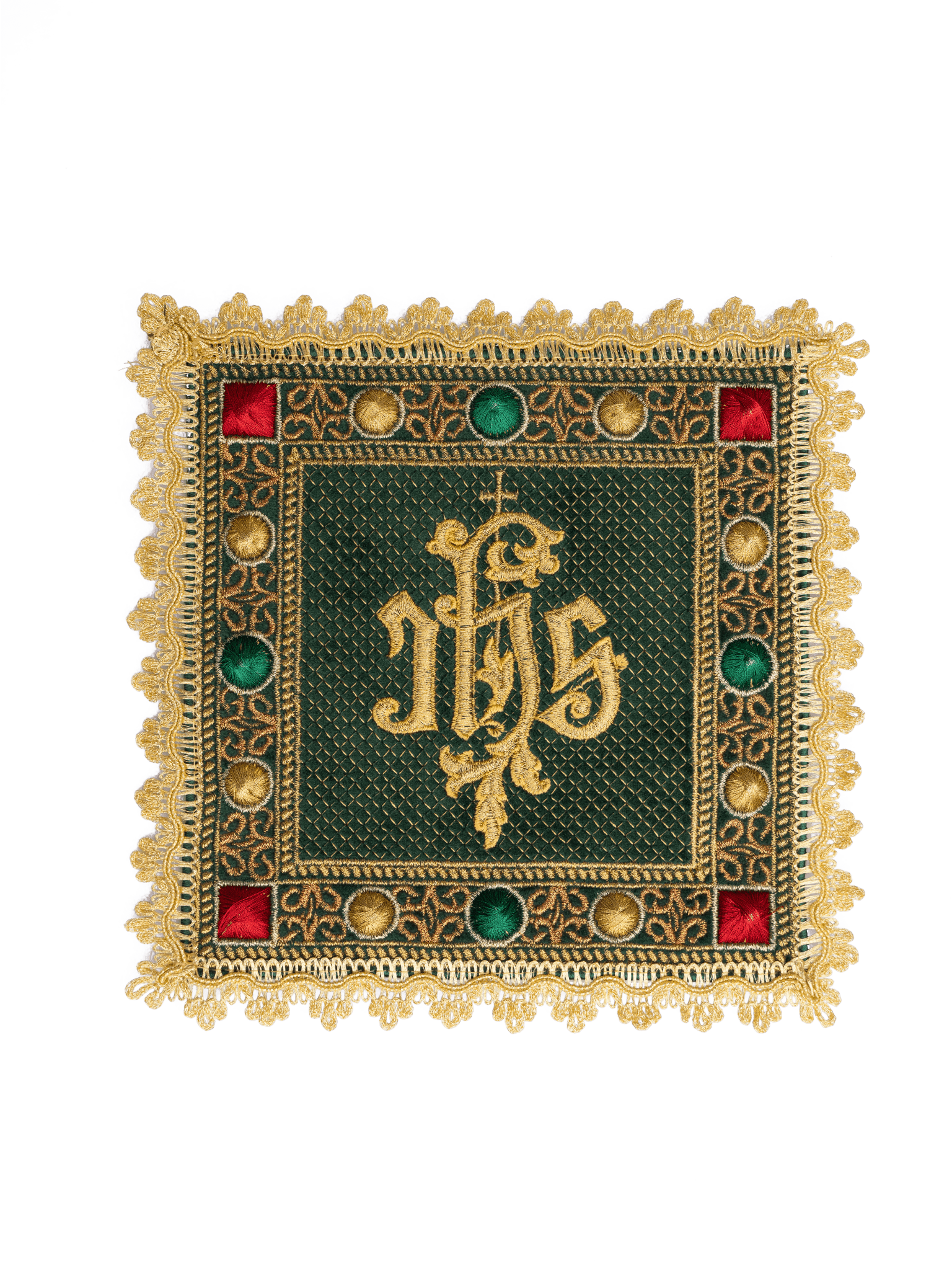 Terciopelo juego de cáliz verde con el símbolo IHS bordado S - 5067 - C1 - CASULLAS.ES