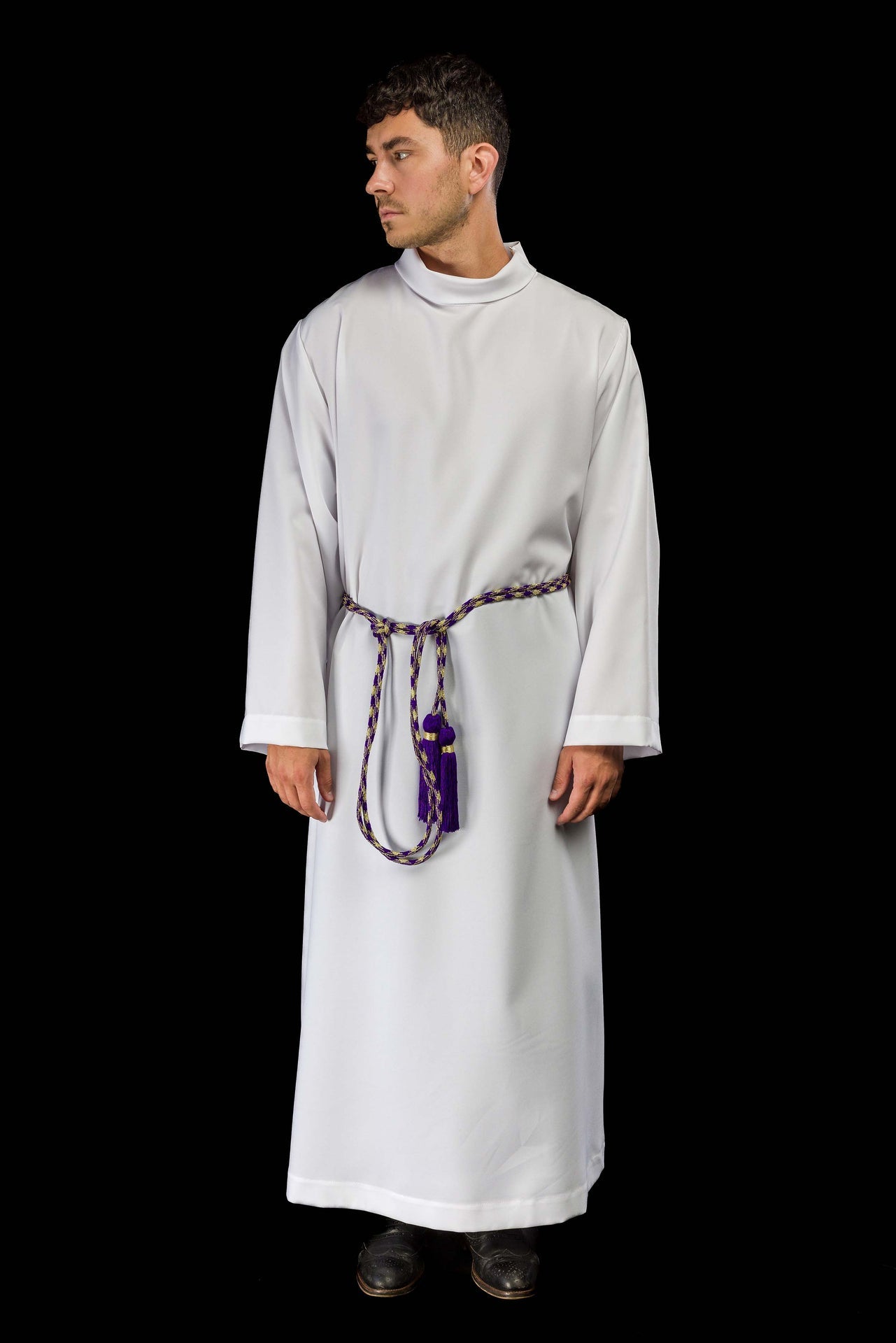 Cíngulo litúrgico morado y dorado