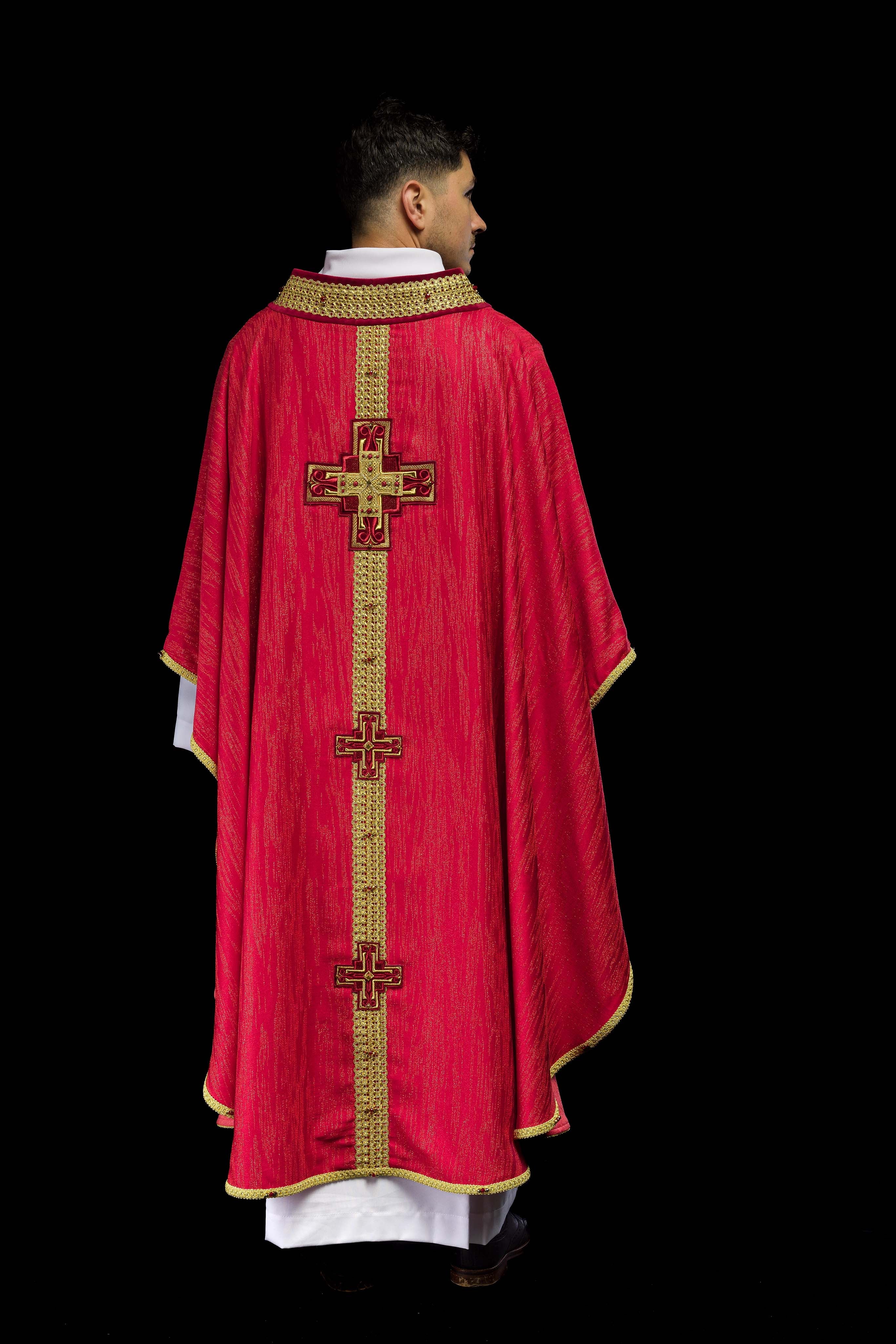 Casulla hecha a mano con piedras naturales Handmade 7015 color rojo