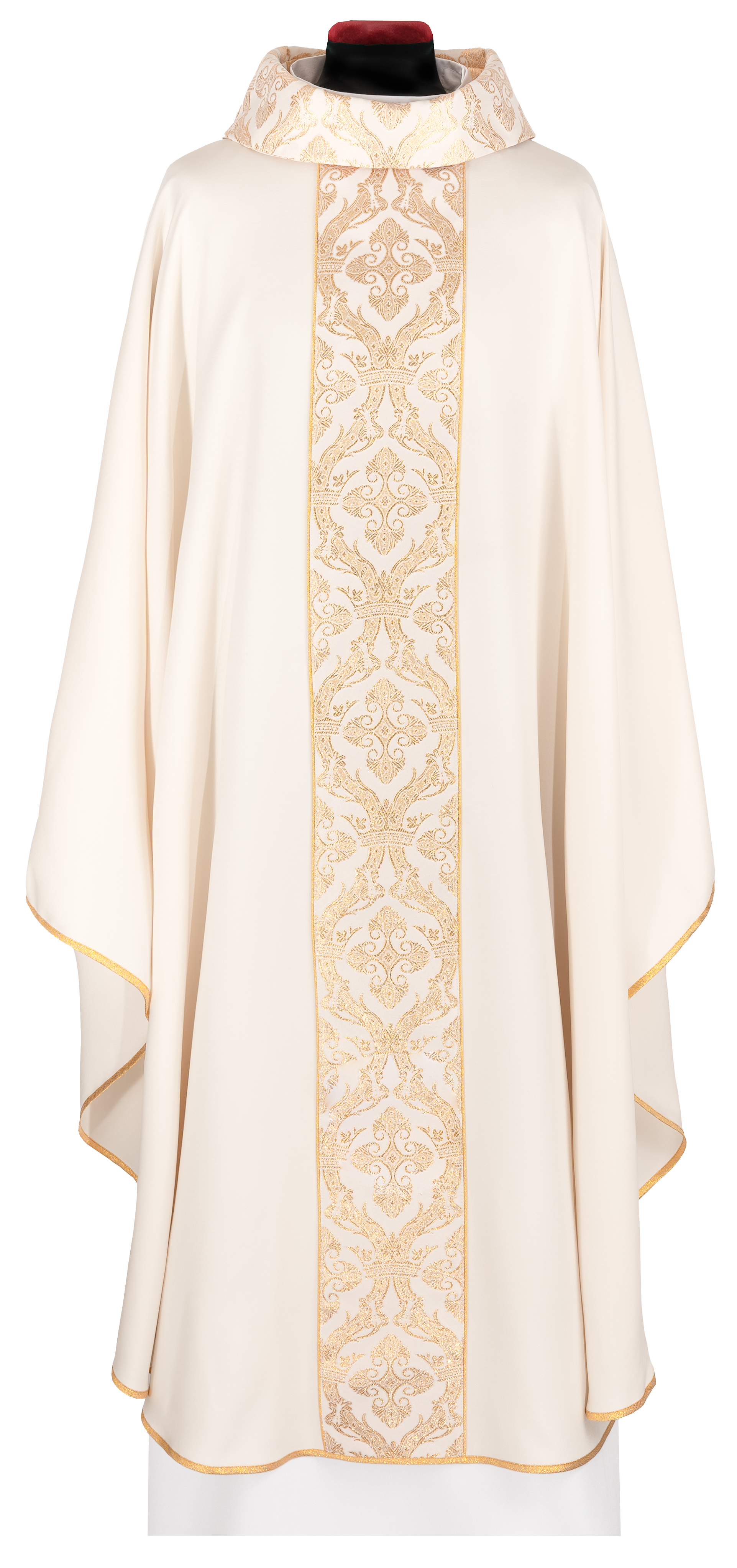 Casulla litúrgica con faja bordada y cuello color crudo