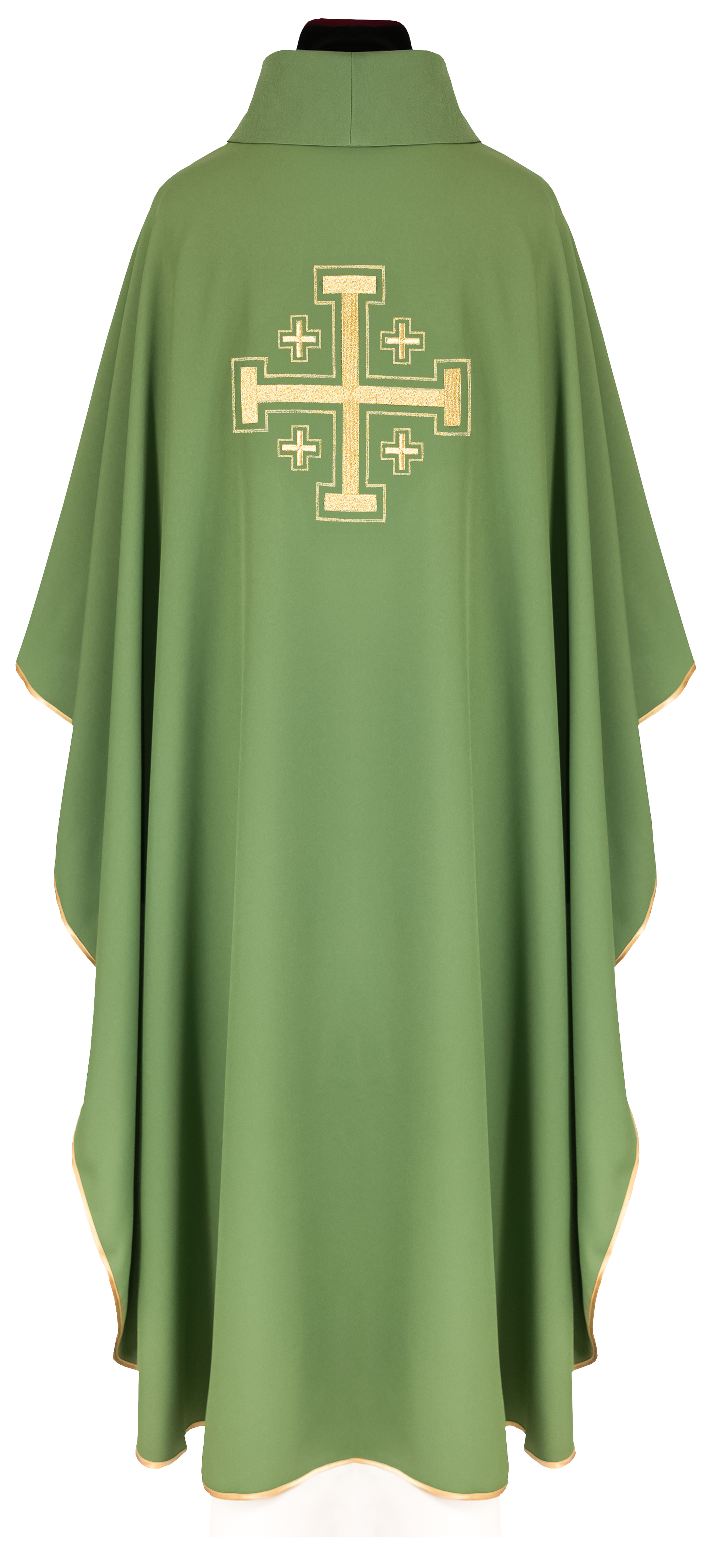 Casulla verde bordada con motivo de cruz