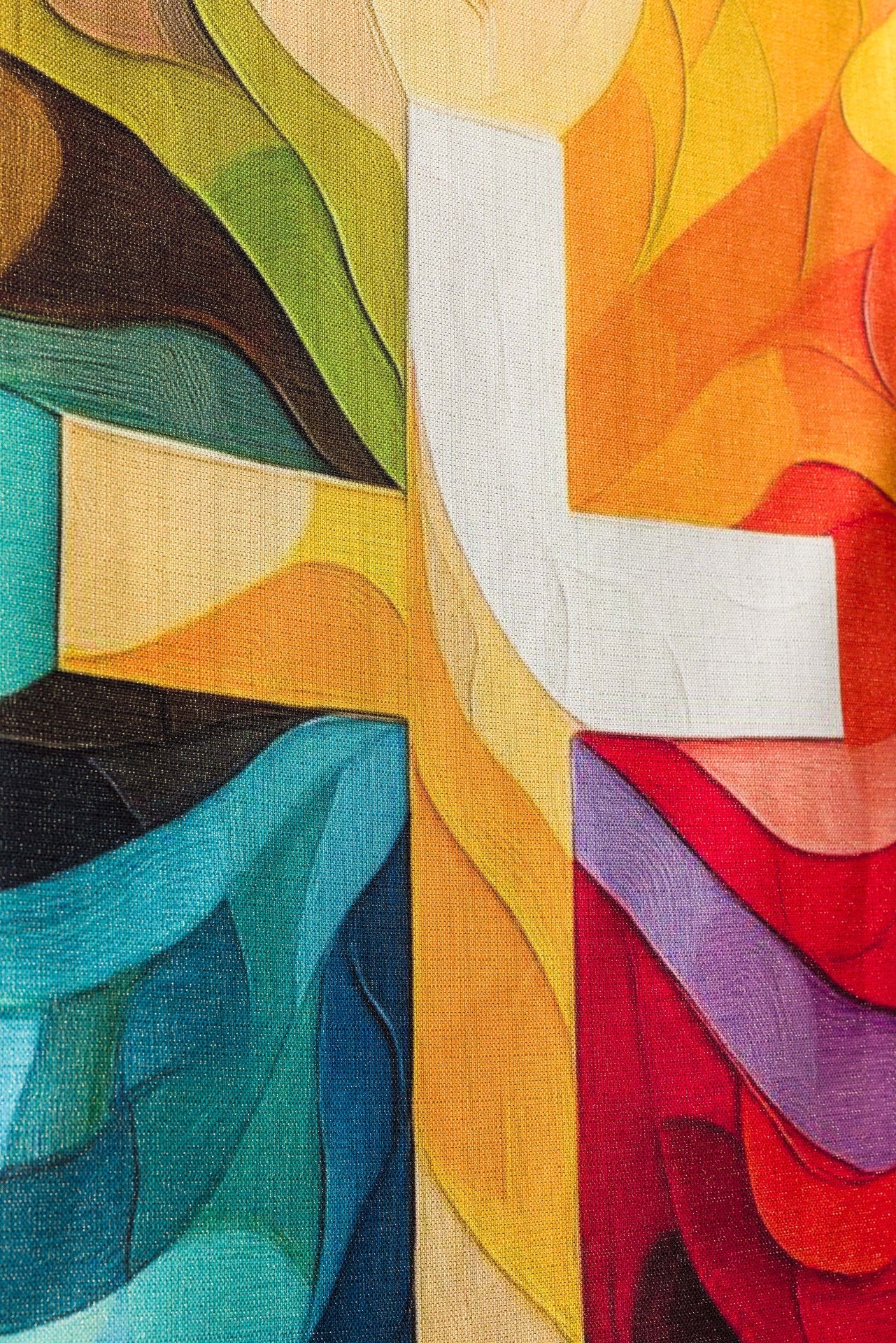 Paño impreso para el ambón multicolor con motivo de cruz