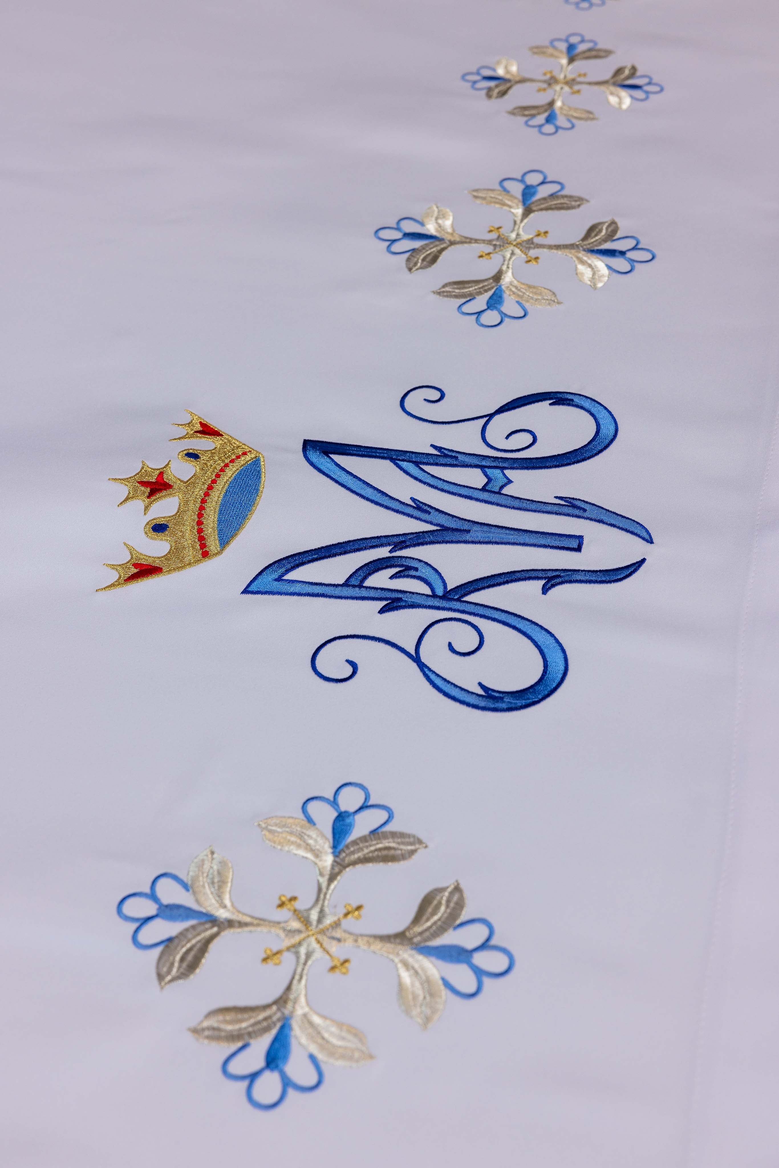 Mantel de altar con bordado frontal azul mariano
