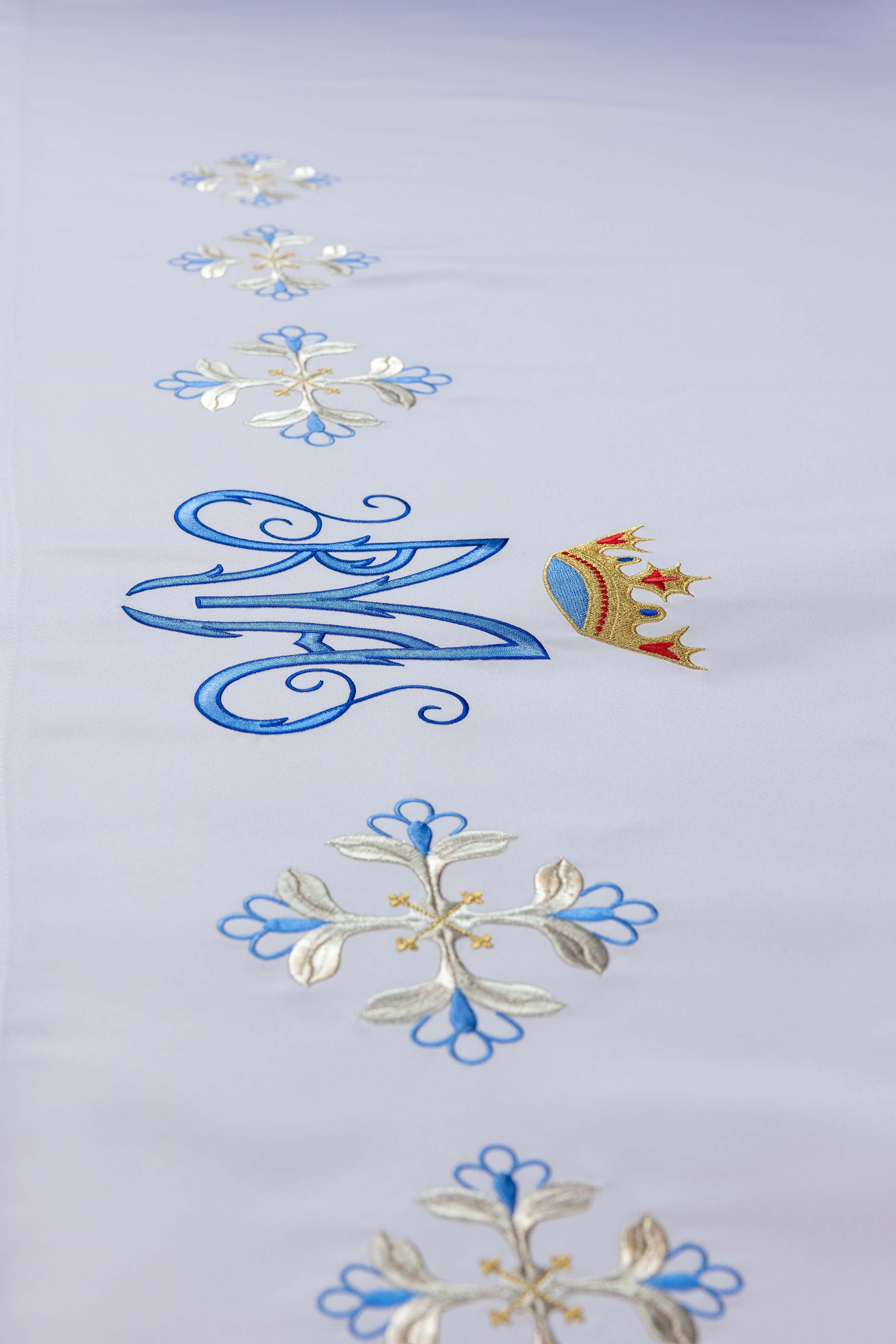 Mantel de altar con bordado frontal azul mariano