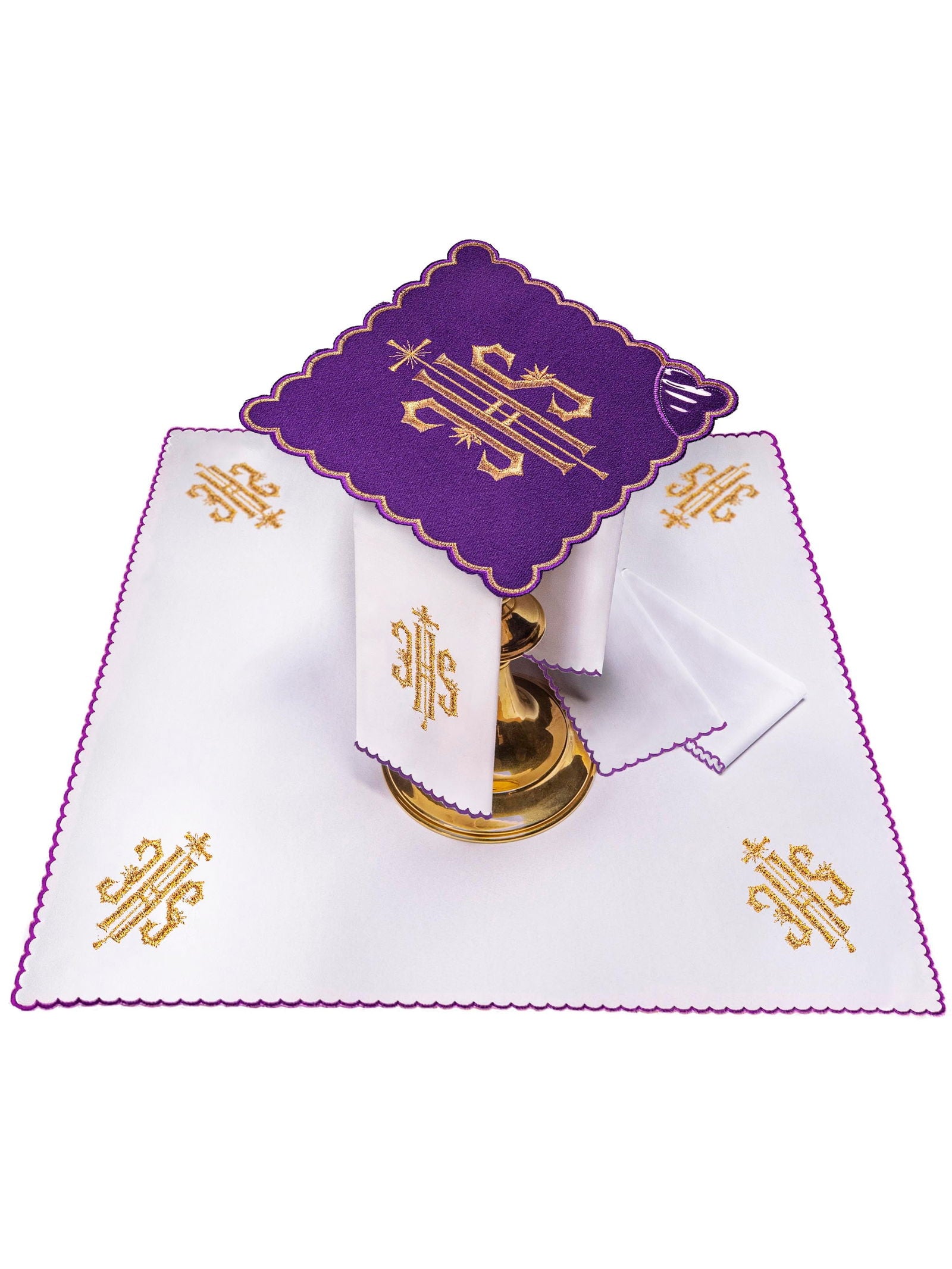 Juego de altar con bordado IHS morado