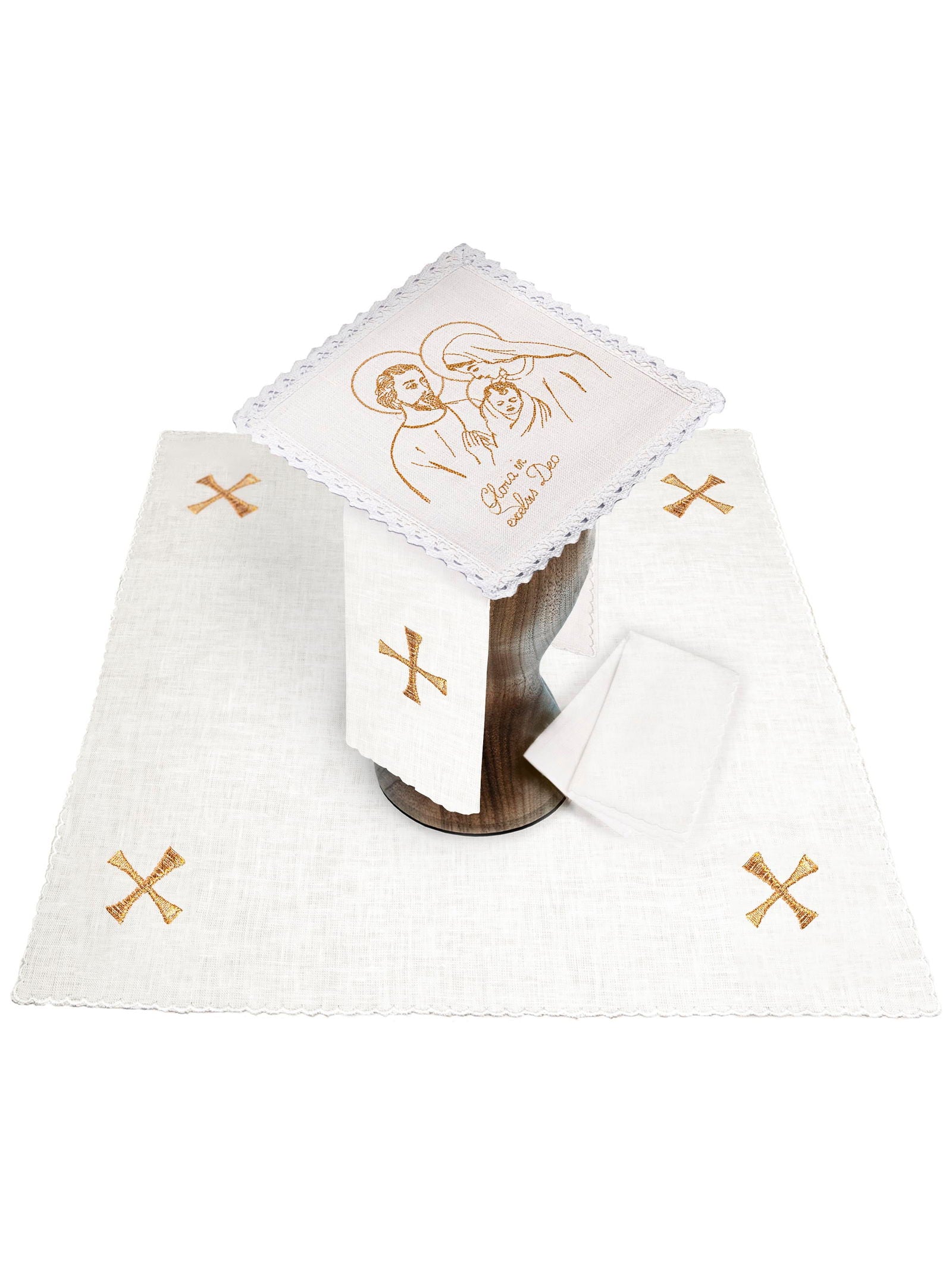 Juego de altar lino bordado para Navidad