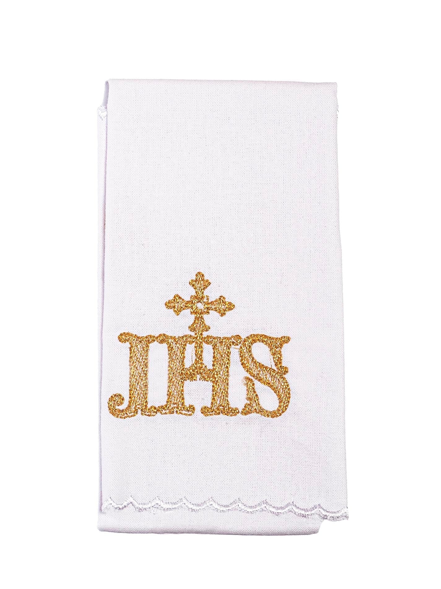 Juego de altar lino con bordado IHS dorado