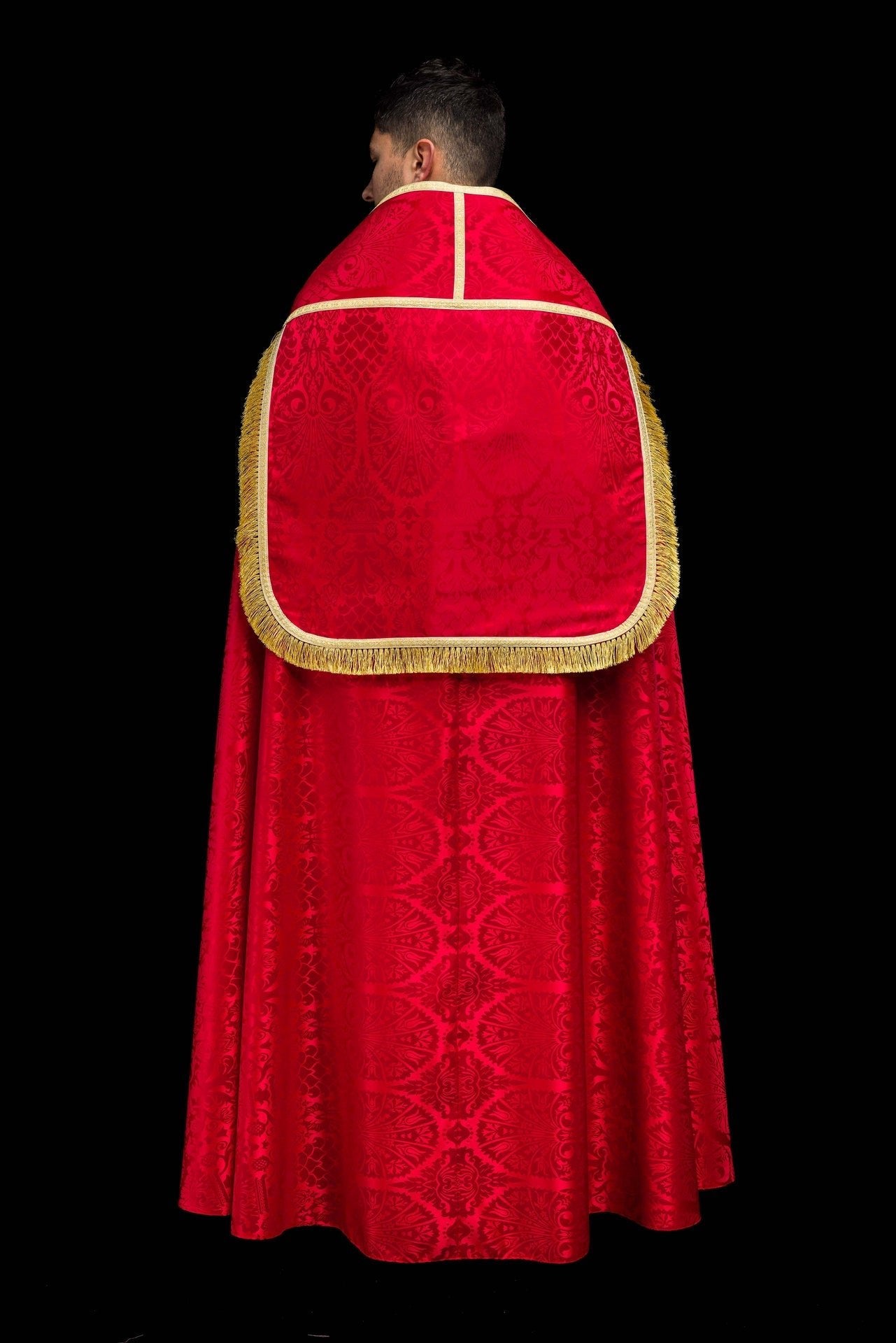 Capa pluvial romana de tejido jacquard lisa roja KKP/159/02/83 145cm - CASULLAS.ES