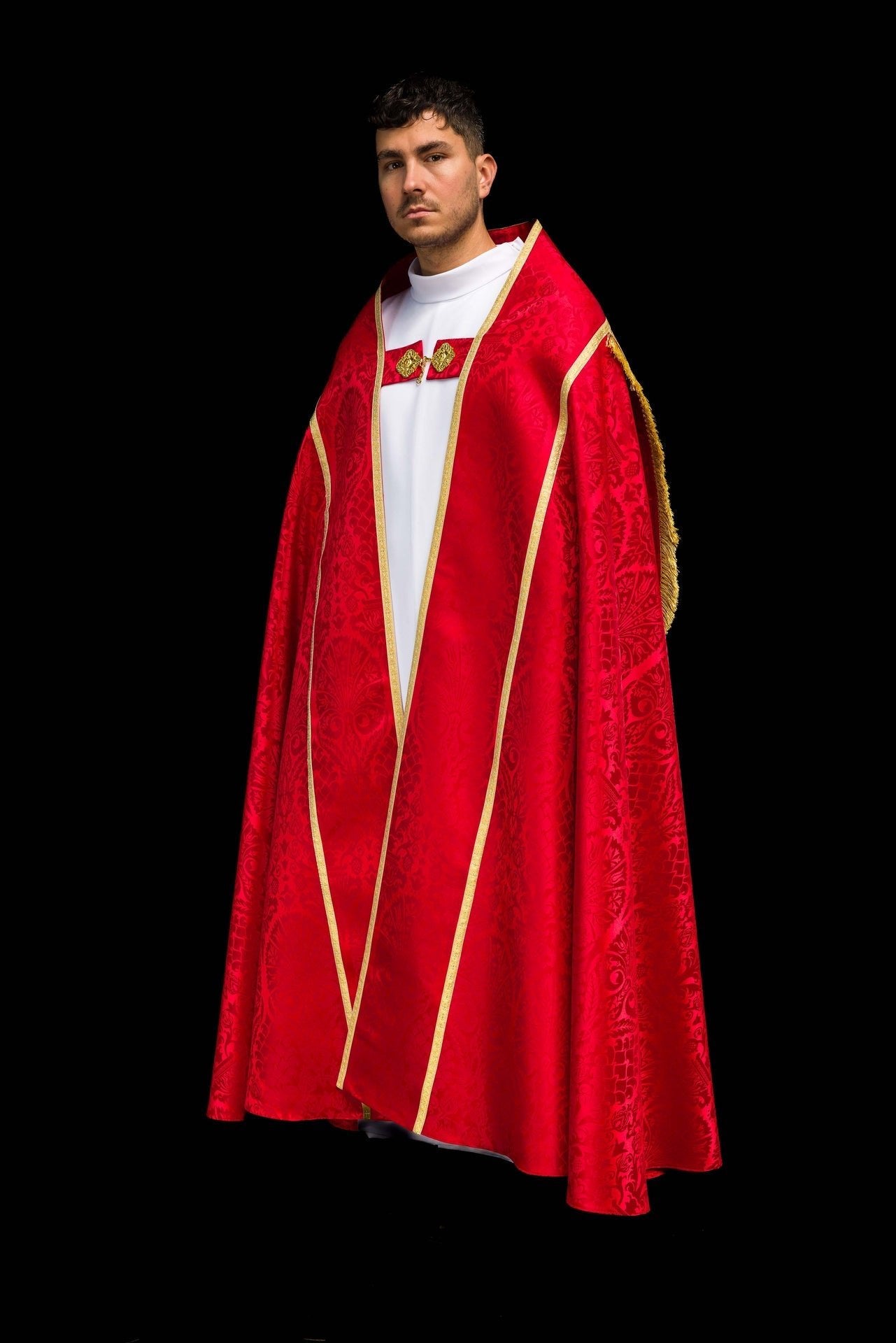Capa pluvial romana de tejido jacquard lisa roja KKP/159/02/83 145cm - CASULLAS.ES