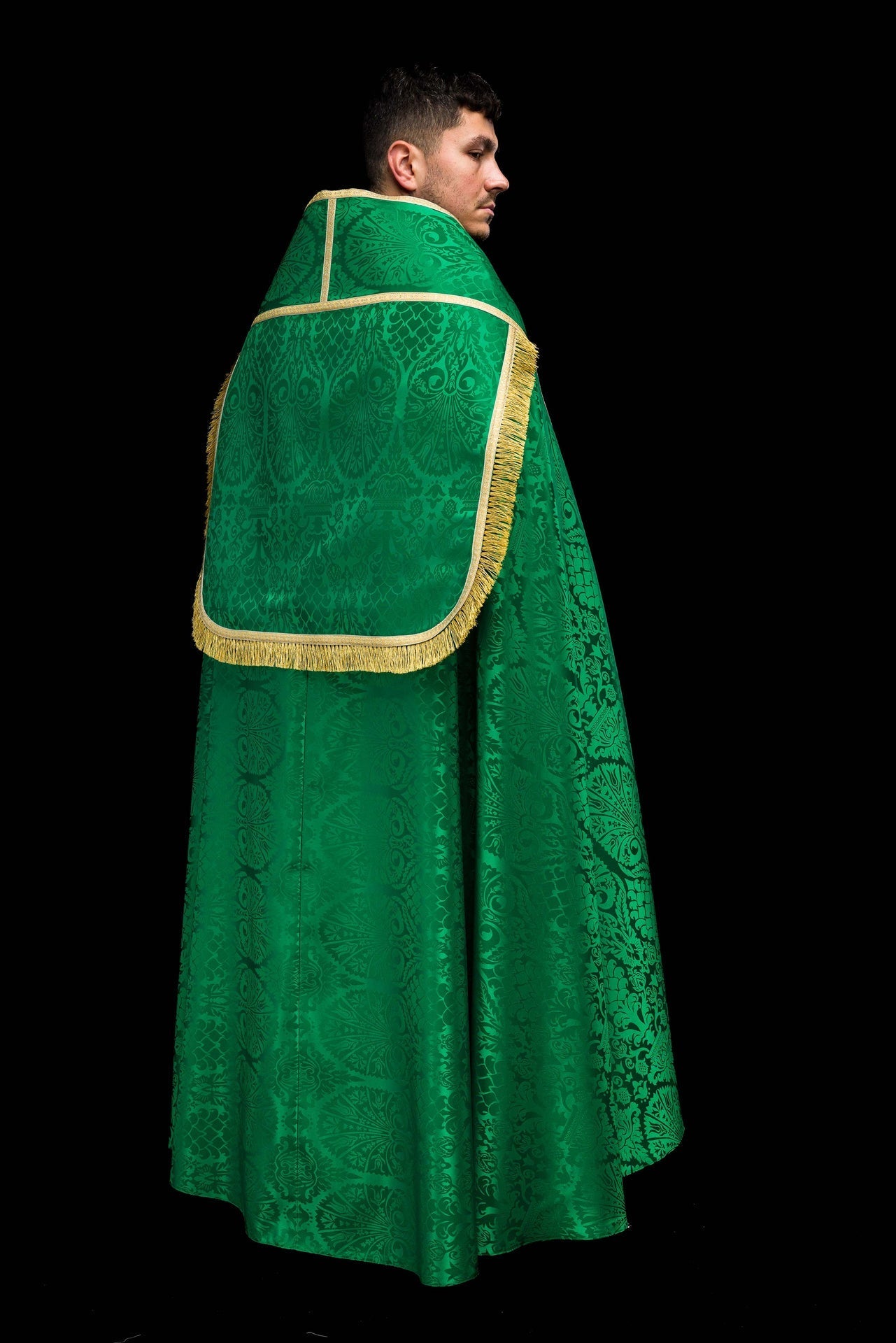 Capa pluvial romana jacquard lisa verde KKP/159/01/83 145cm - CASULLAS.ES