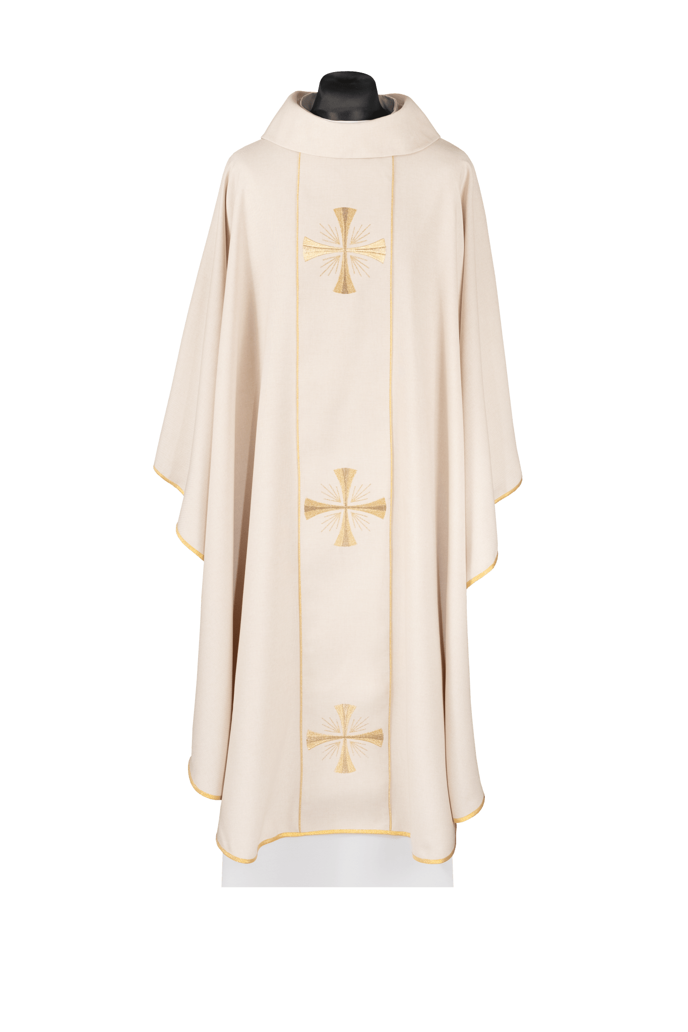 Casulla con faja color crudo y bordado de cruces KDT/7054/05/70 ECRU - CASULLAS.ES