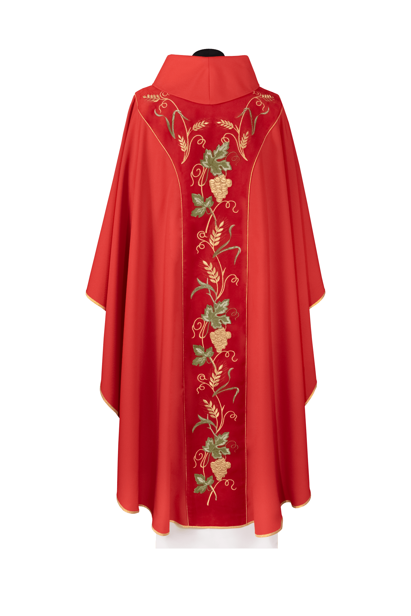 Casulla con faja de terciopelo rojo y bordado del símbolo IHS KDT/7050/02/53/PA CZERWONY - CASULLAS.ES