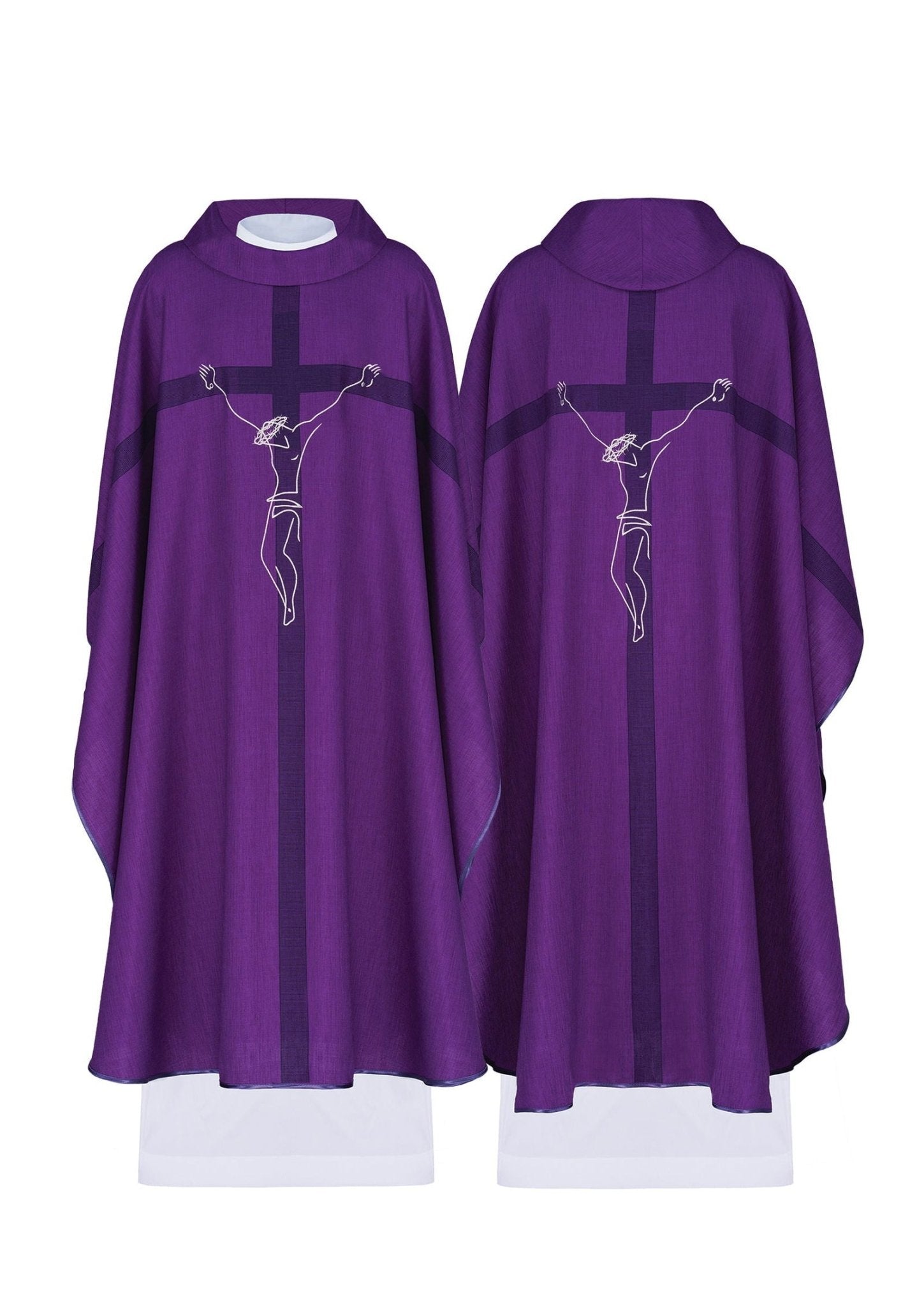 Casulla con motivo de Jesús en la cruz en color morado HA7049 - 03 FIOLET - CASULLAS.ES