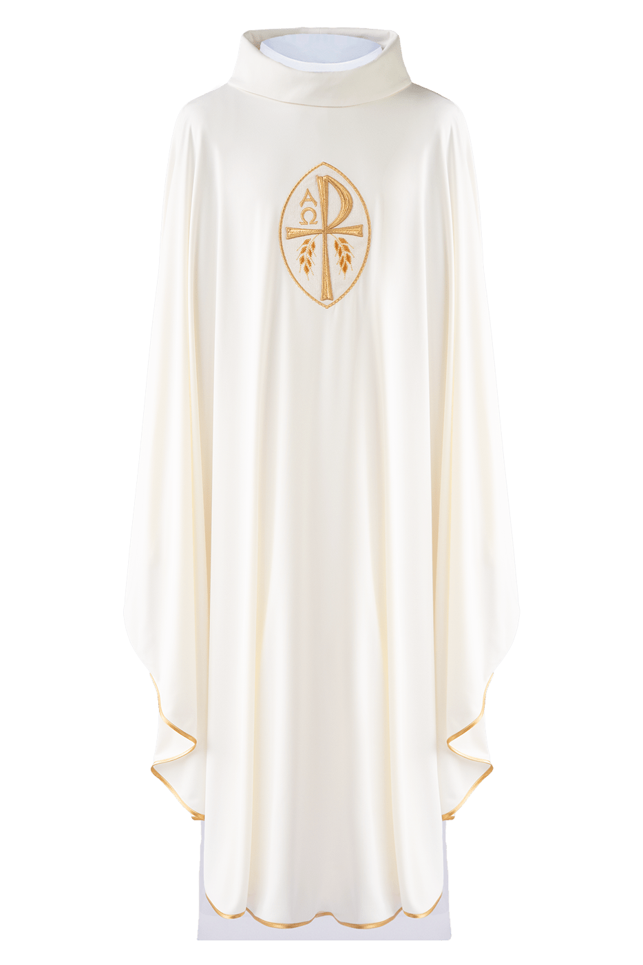 Casulla marfil con bordado PAX alfa y omega; tejido de punto KOR/387/05/78 - CASULLAS.ES