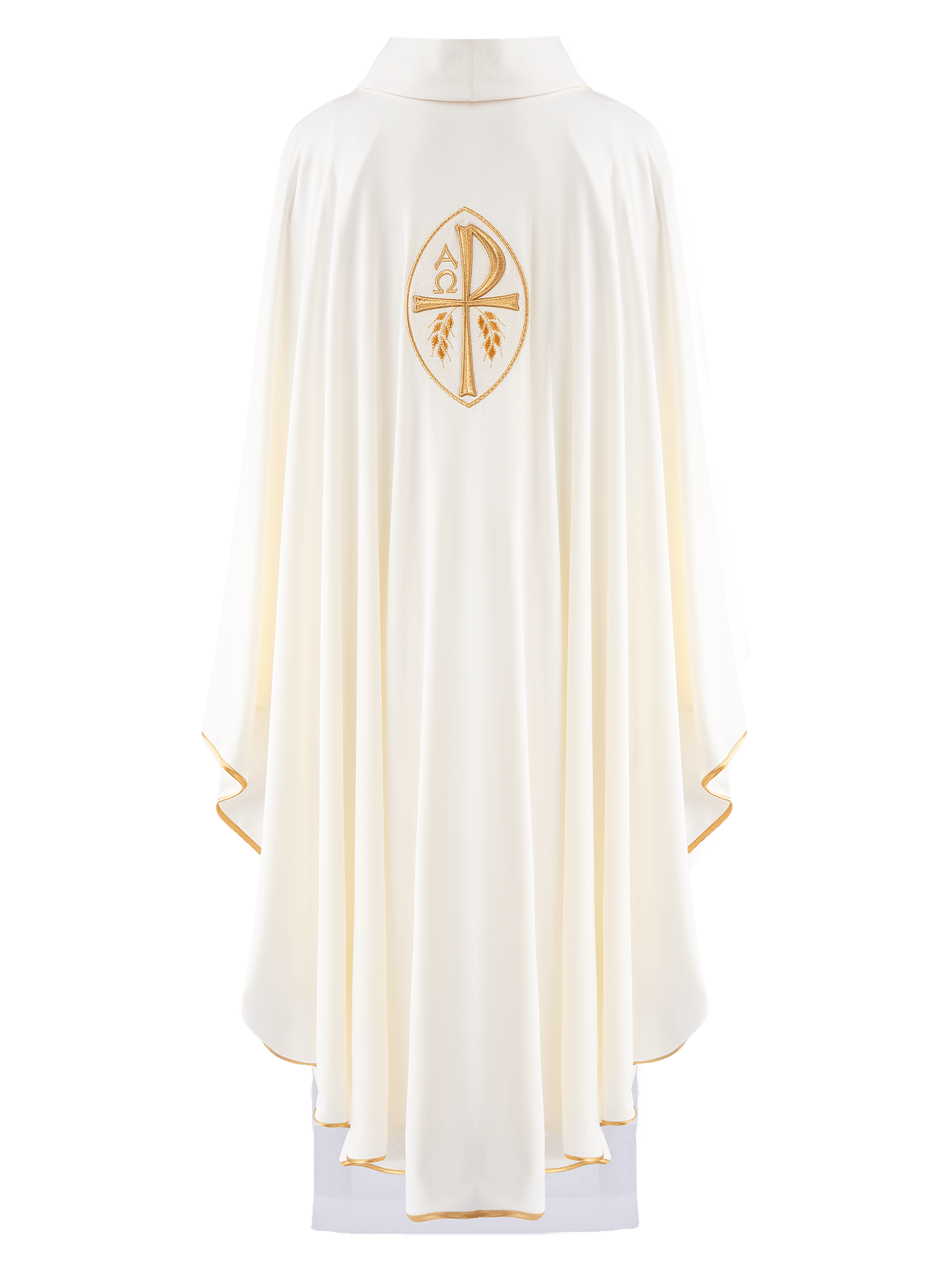 Casulla marfil con bordado PAX alfa y omega; tejido de punto KOR/387/05/78 - CASULLAS.ES