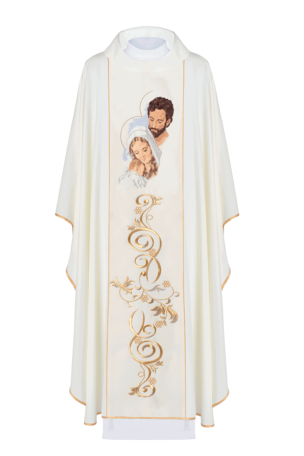 Casulla marfil para Navidad con la imagen de la Sagrada Familia KOR/196/05/01 ECRU - CASULLAS.ES