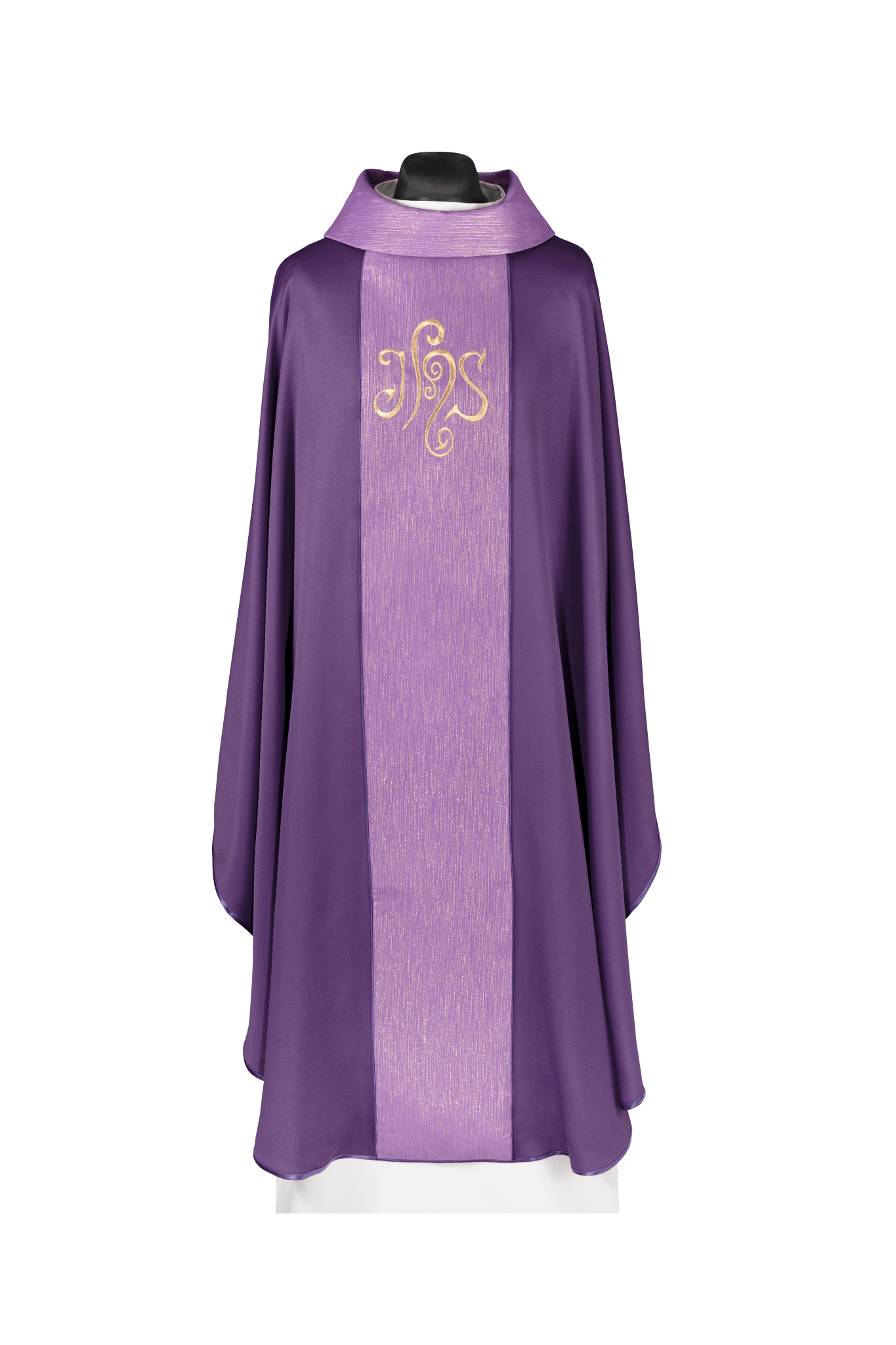 Casulla morada adornada con faja y bordado del símbolo IHS KDT/7015/03/53 - CASULLAS.ES