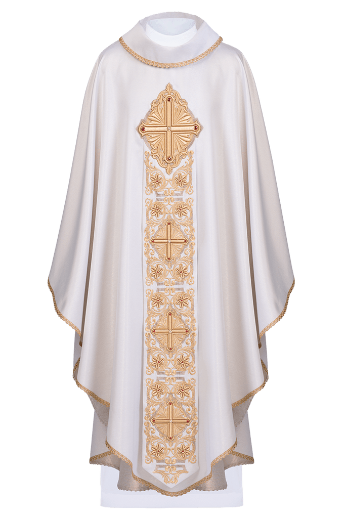 Casulla oro con ricamente bordado y Cruz LE/7010/10 - CASULLAS.ES