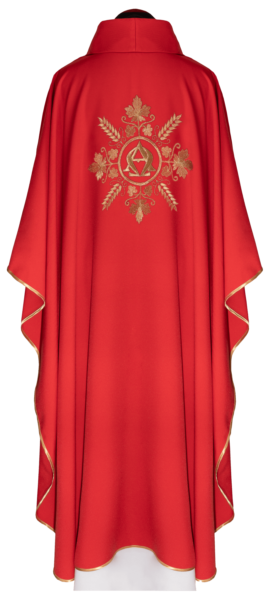 Casulla roja bordada con los símbolos Alfa y Omega y espigas KDT/7031/02/12 CZERWONY - CASULLAS.ES