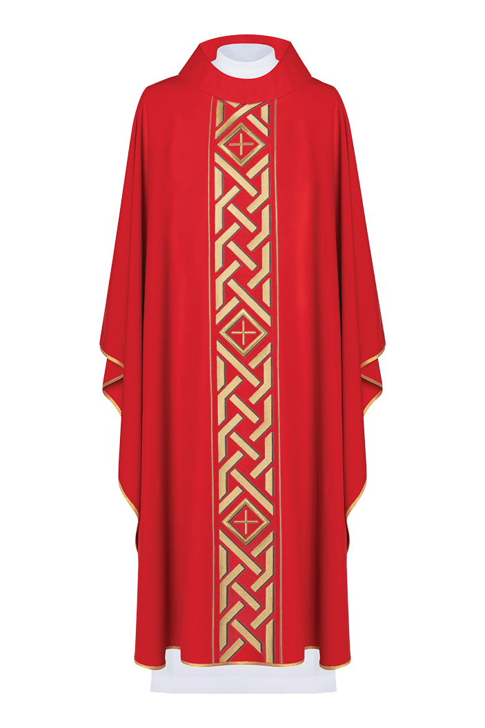 Casulla roja con bordado Cruz y ornamentos KOR/271/02/71 - CASULLAS.ES