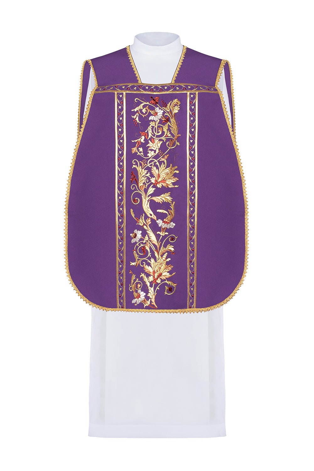 Casulla romana morada bordada con motivo de cáliz eucarístico KOR/198/03/01 FIOLET - CASULLAS.ES