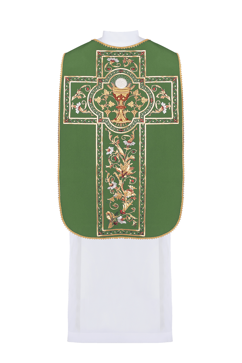 Casulla romana verde bordada con motivo de cáliz eucarístico KOR/198/01/01 ZIELONY - CASULLAS.ES