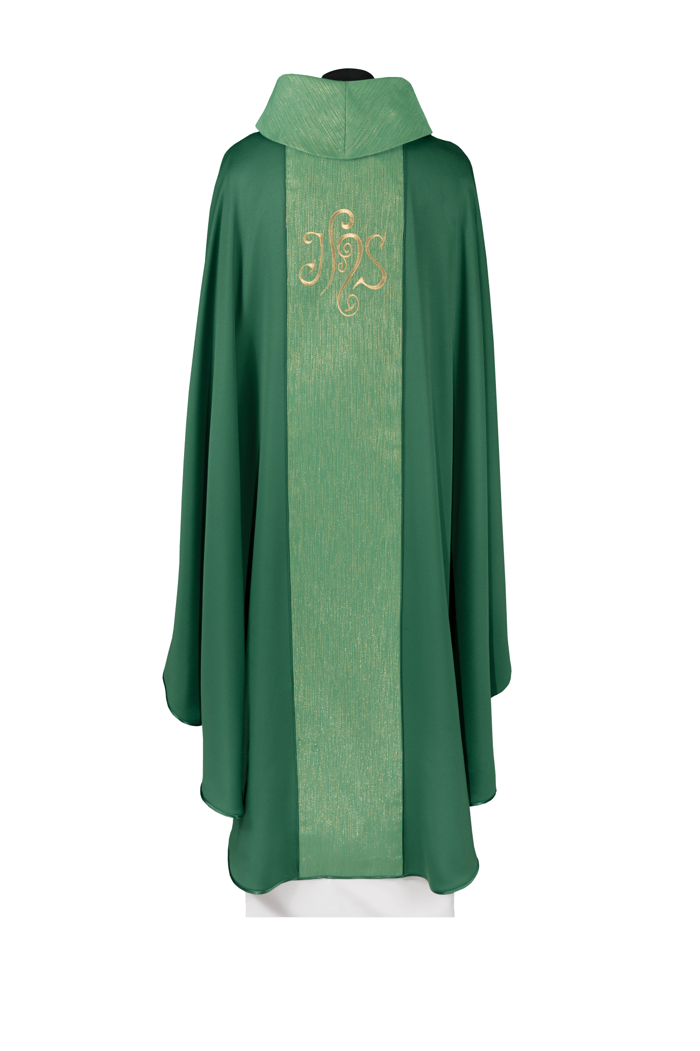 Casulla verde adornada con faja y bordado del símbolo IHS KDT/7015/01/53 - CASULLAS.ES