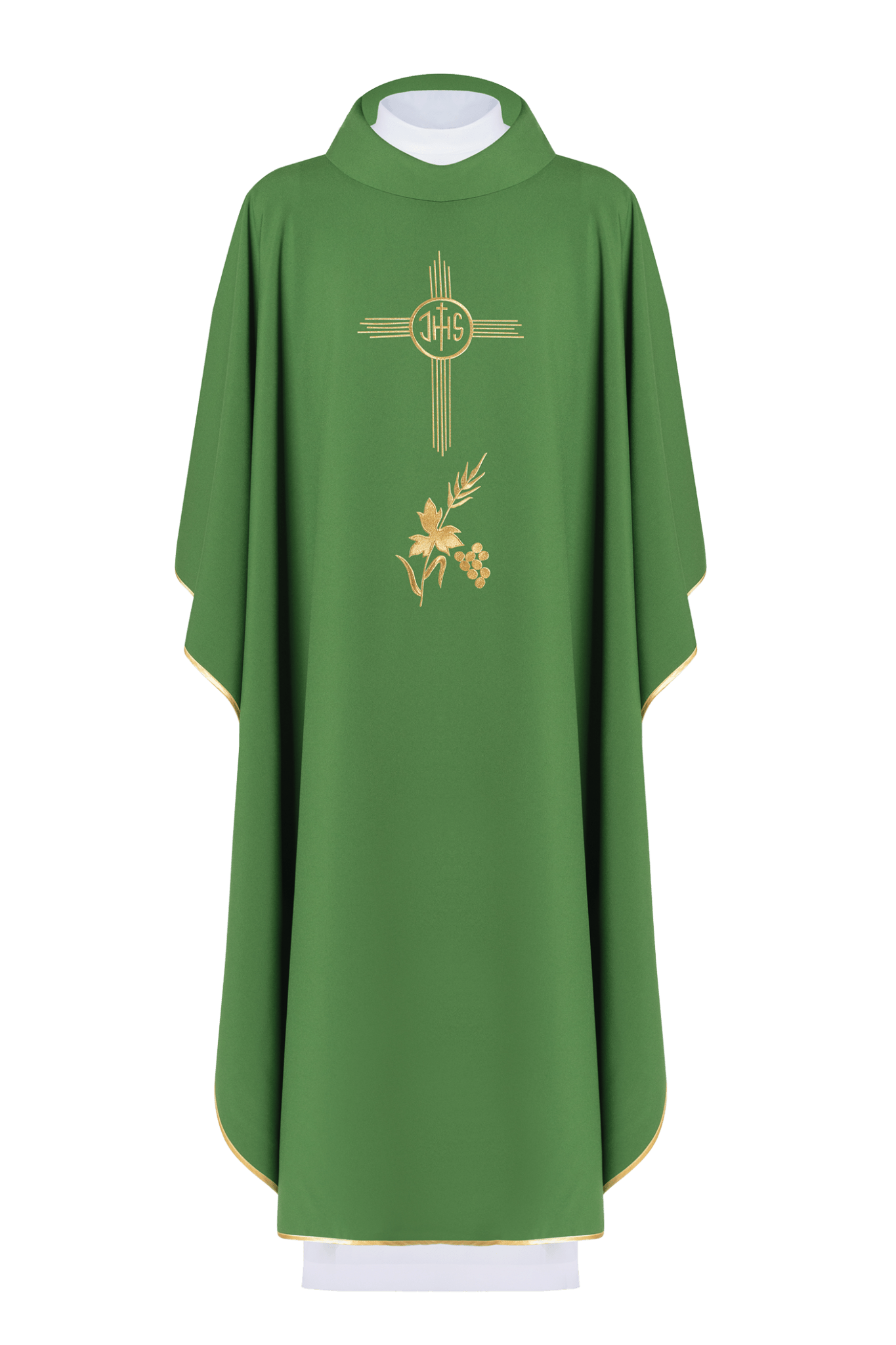 Casulla verde con bordado IHS KOR/003/01/12 ZIELONY - CASULLAS.ES
