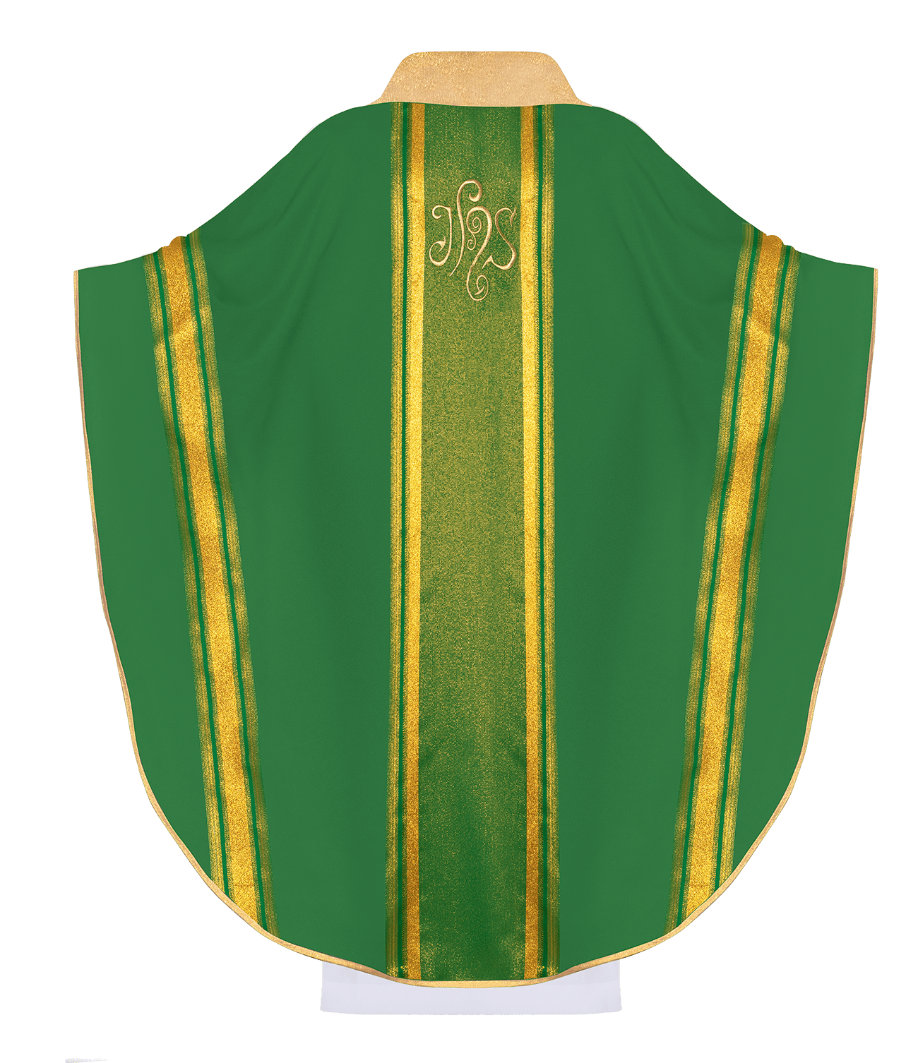 Casulla verde con bordado IHS y rayas dorada KOR/183/01/27 ZIELONY - CASULLAS.ES