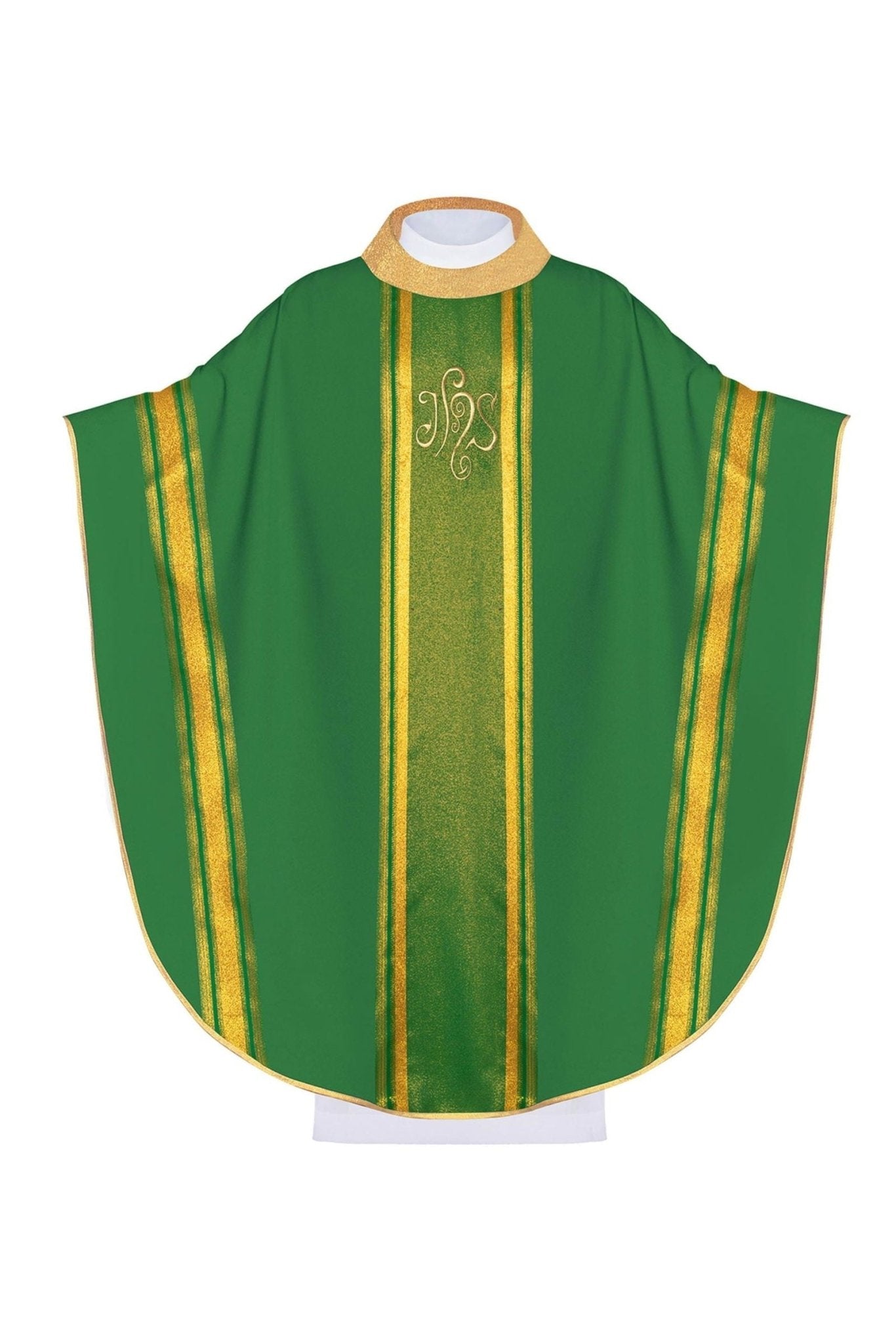 Casulla verde con bordado IHS y rayas dorada KOR/183/01/27 ZIELONY - CASULLAS.ES