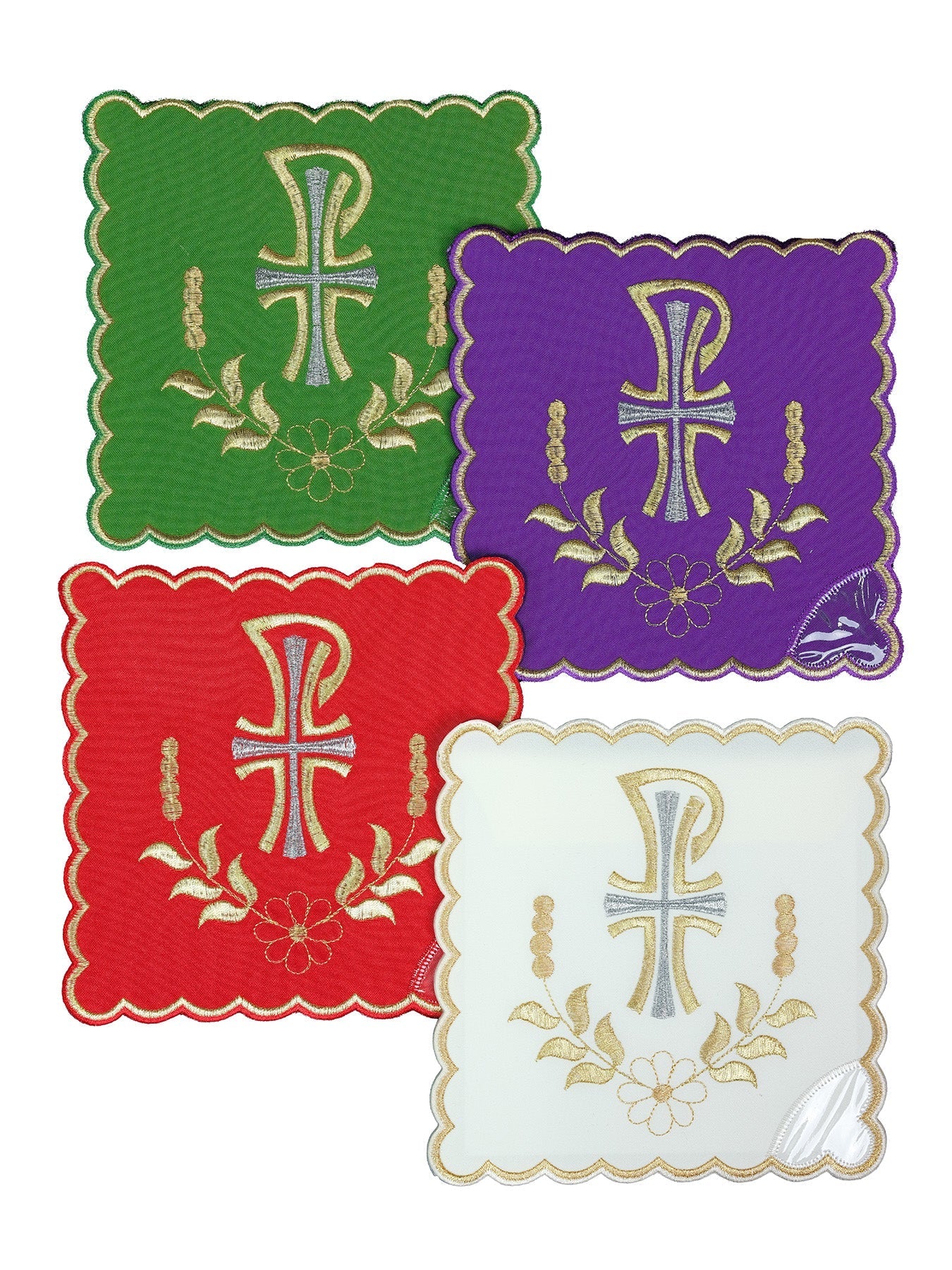 Conjunto de palias de cáliz con símbolo PAX en cuatro colores litúrgicos KPA4/073 18*18 - CASULLAS.ES