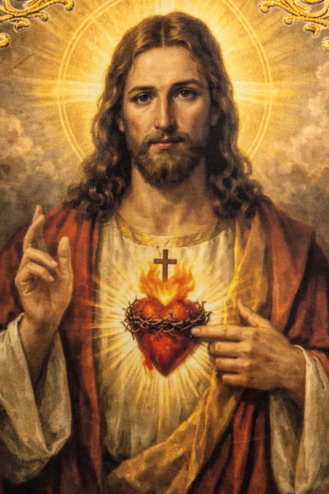Estandarte litúrgico impreso por ambas caras con el Sagrado Corazón de Jesús y el Cáliz con IHS CHD/002/09-05/109 80*130 - CASULLAS.ES