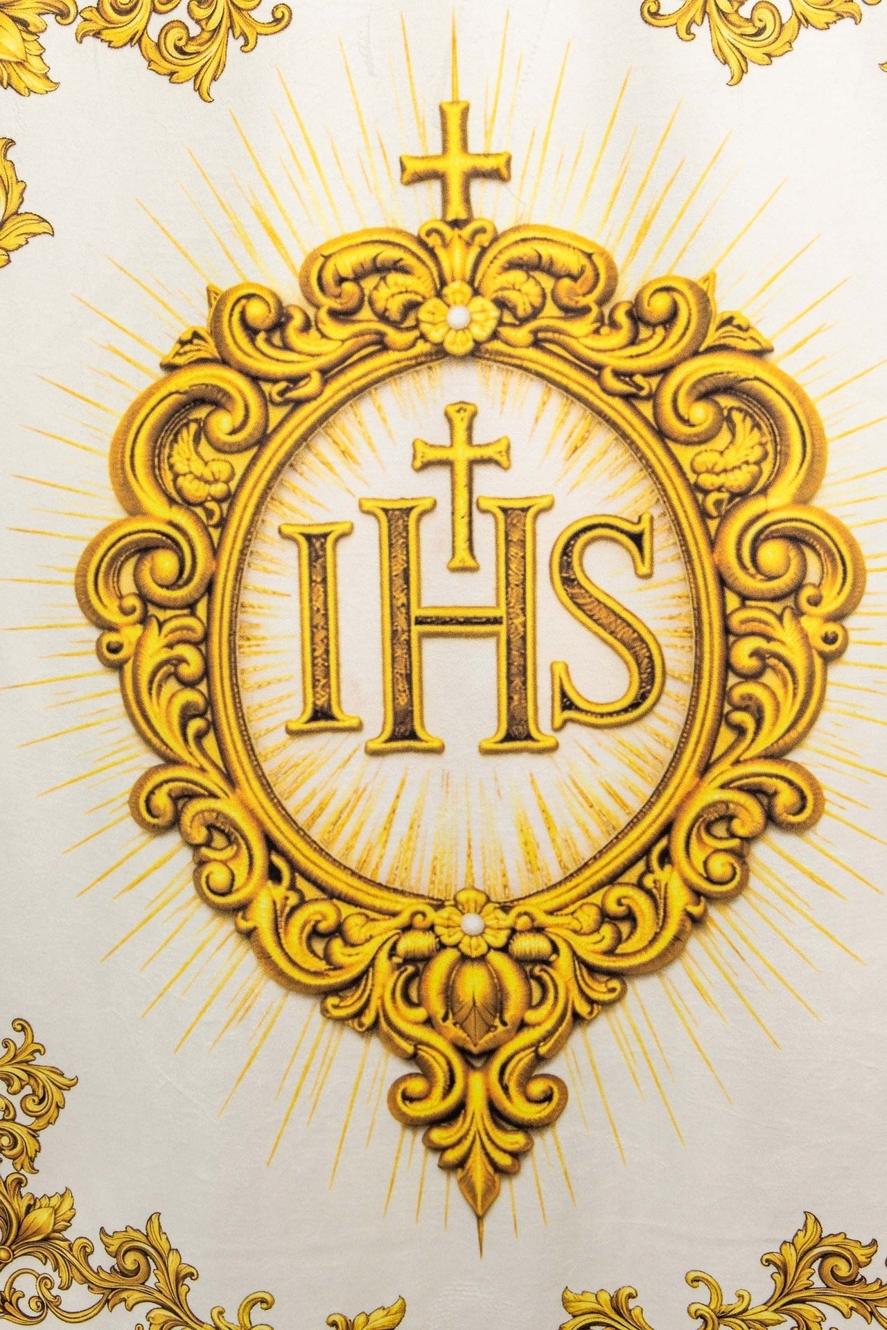 Estandarte litúrgico impreso por ambas caras con el Sagrado Corazón de Jesús y el Cristograma IHS CHD/001/05/109 80*130 - CASULLAS.ES